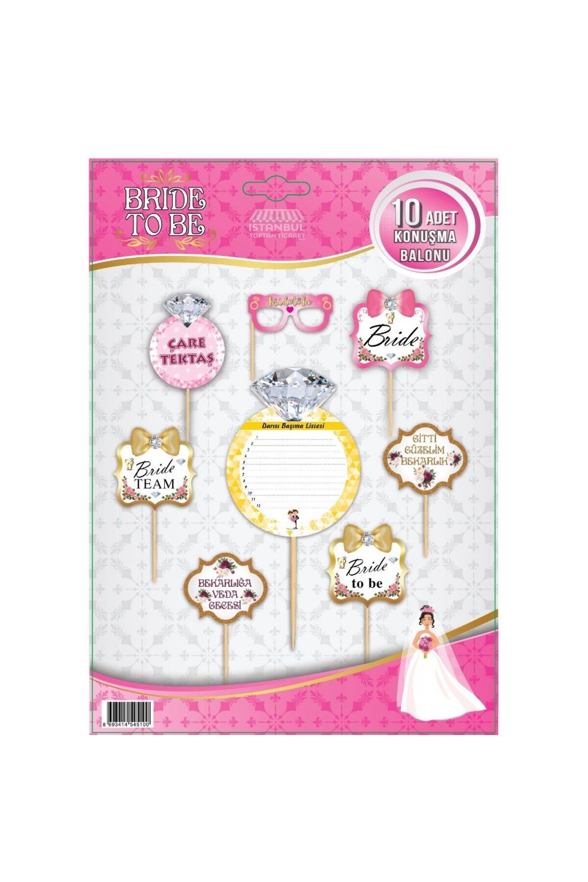 Genel Markalar Gelin - Kız İsteme - Nişan - Bekarlığa Veda Bride to Be Konuşma Balonu Seti 10'lu