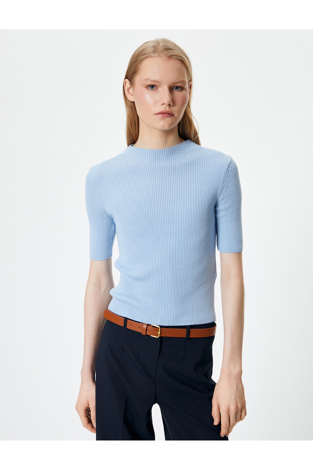 Koton-Knitwear Sweater Short Sleeve Ribbed Round Neck 3