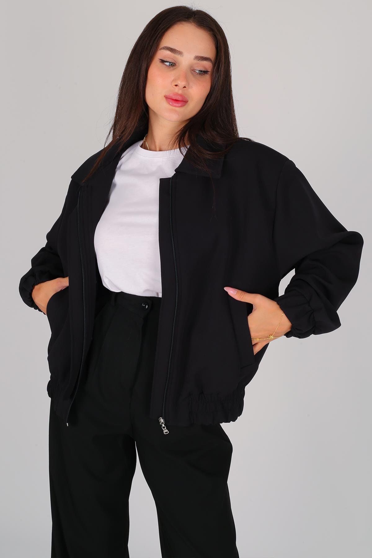 FACETTE-Black Padded Women's Bomber Jacket - Short 2