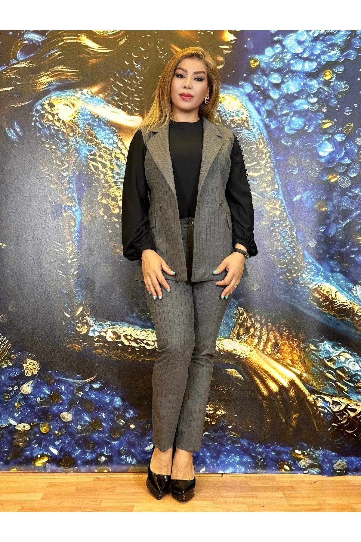 Yeşilmoda-Triple Suit Vest Pants Shirt Vest Suit High Quality Formal Suit Crepe Fabric 3