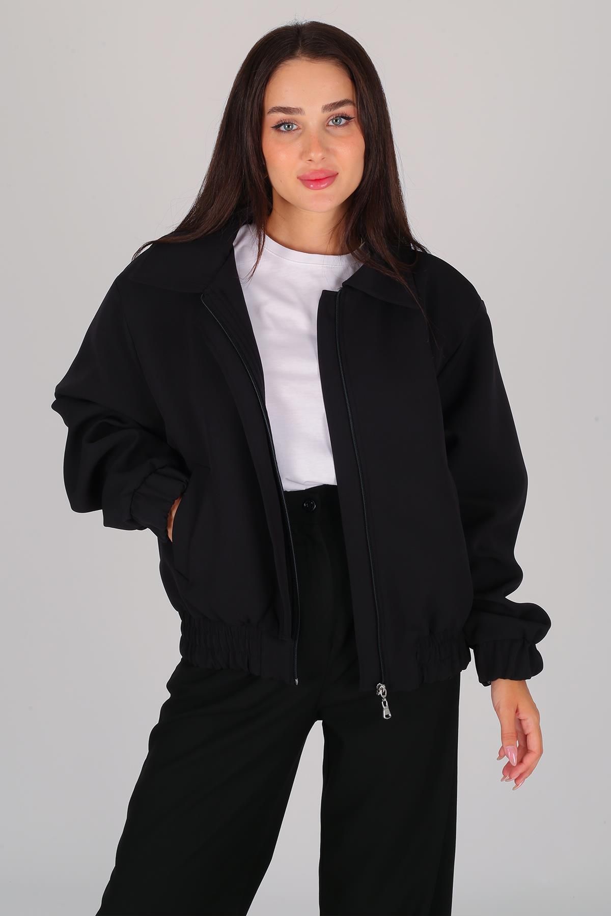 FACETTE-Black Padded Women's Bomber Jacket - Short 3