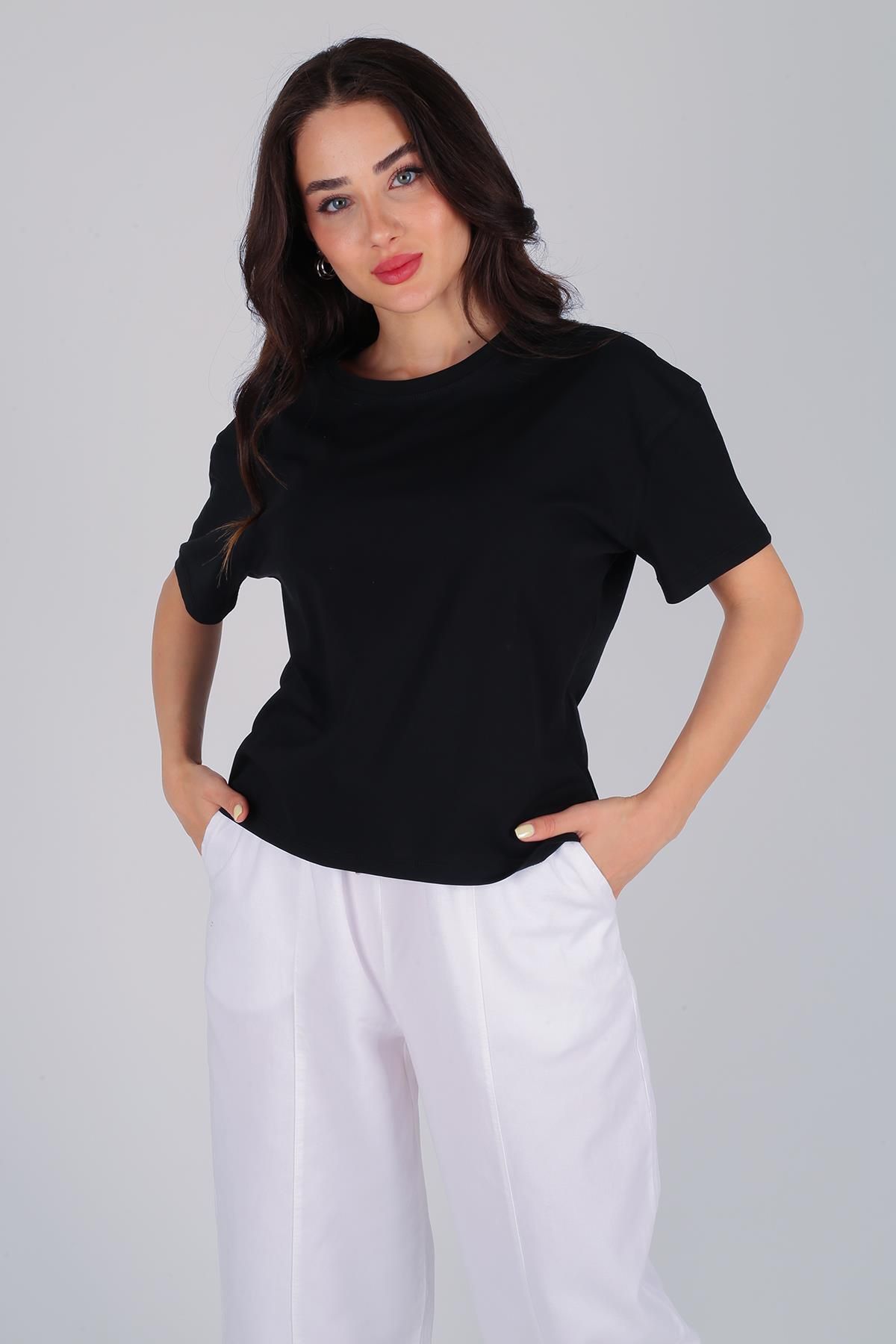 FACETTE-Women's Black Basic Short Sleeve T-Shirt 3