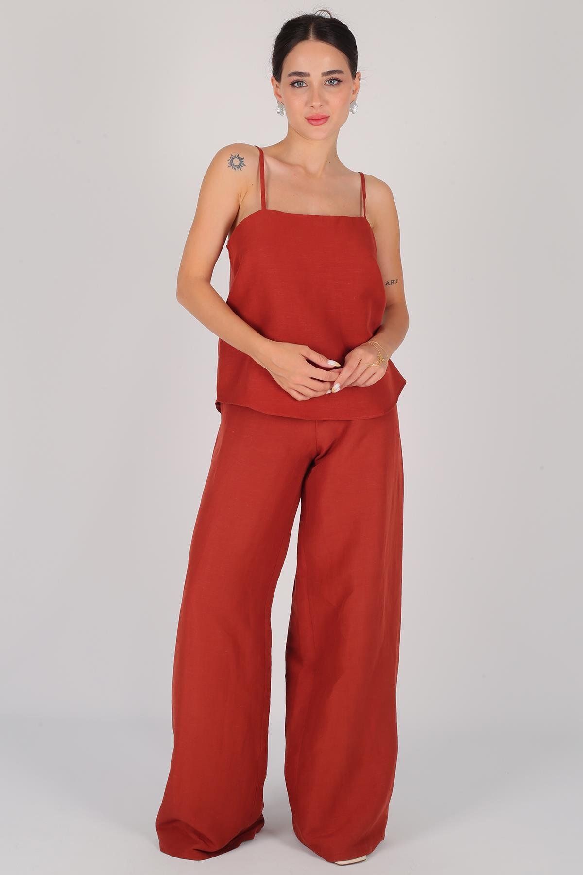 FACETTE-Brick Color Women's Blouse and Trousers Set 1