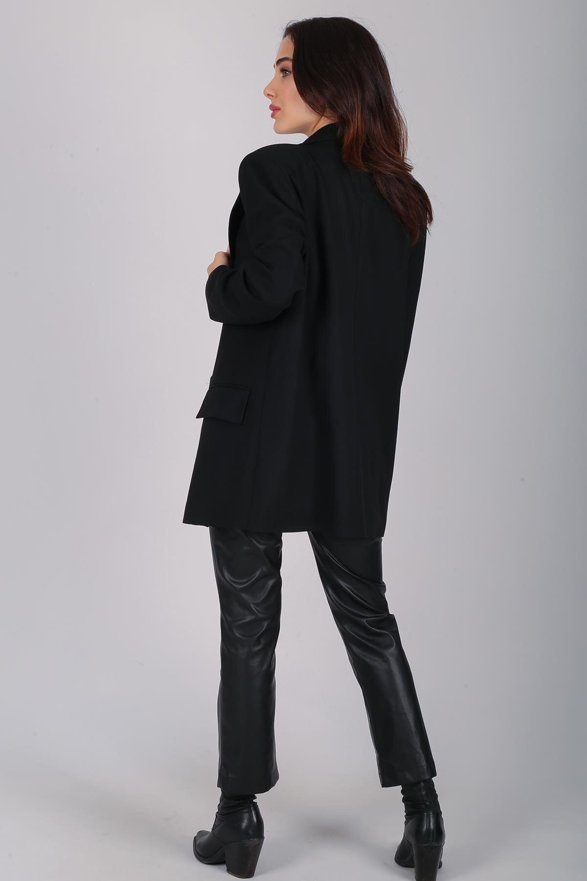 FACETTE-Women's Black Buttoned Blazer Jacket 4