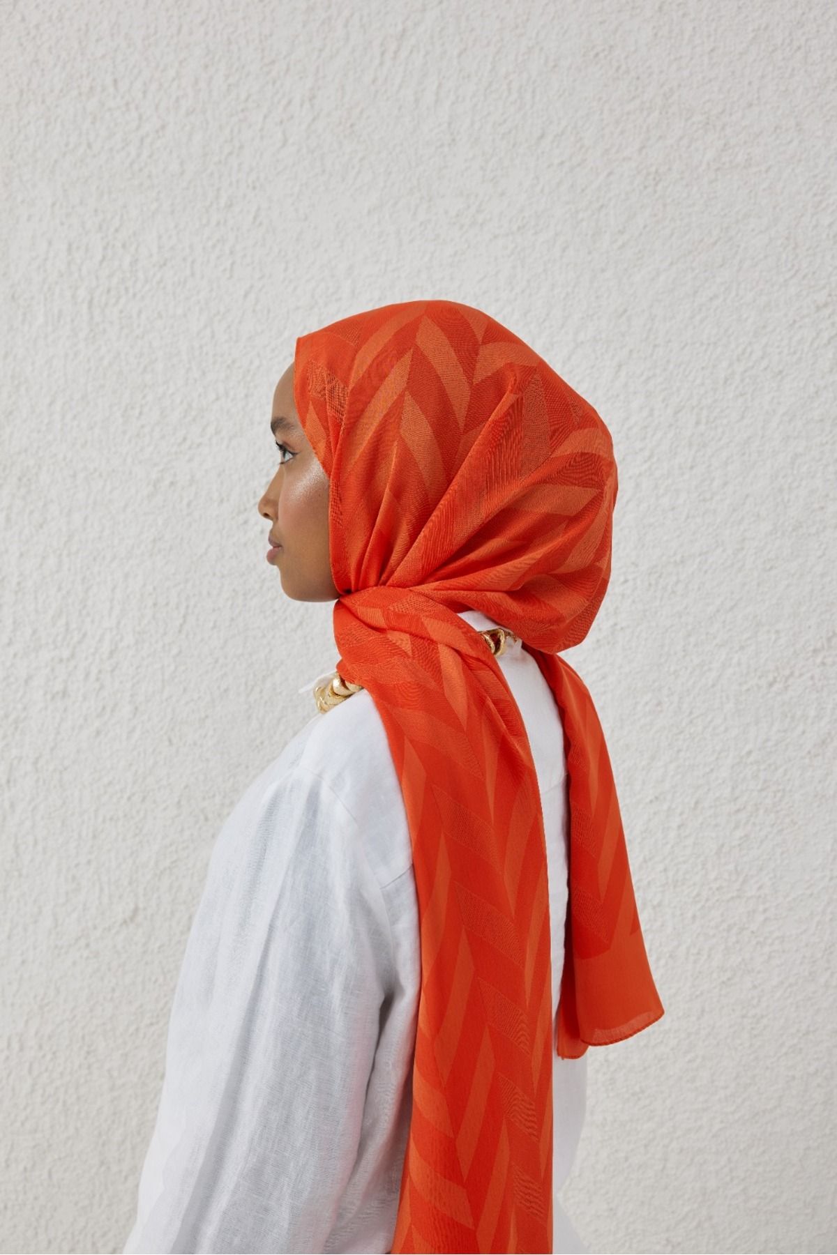 VALORSCARF-Burnt Orange Herringbone Pattern Jacquard Shawl 2