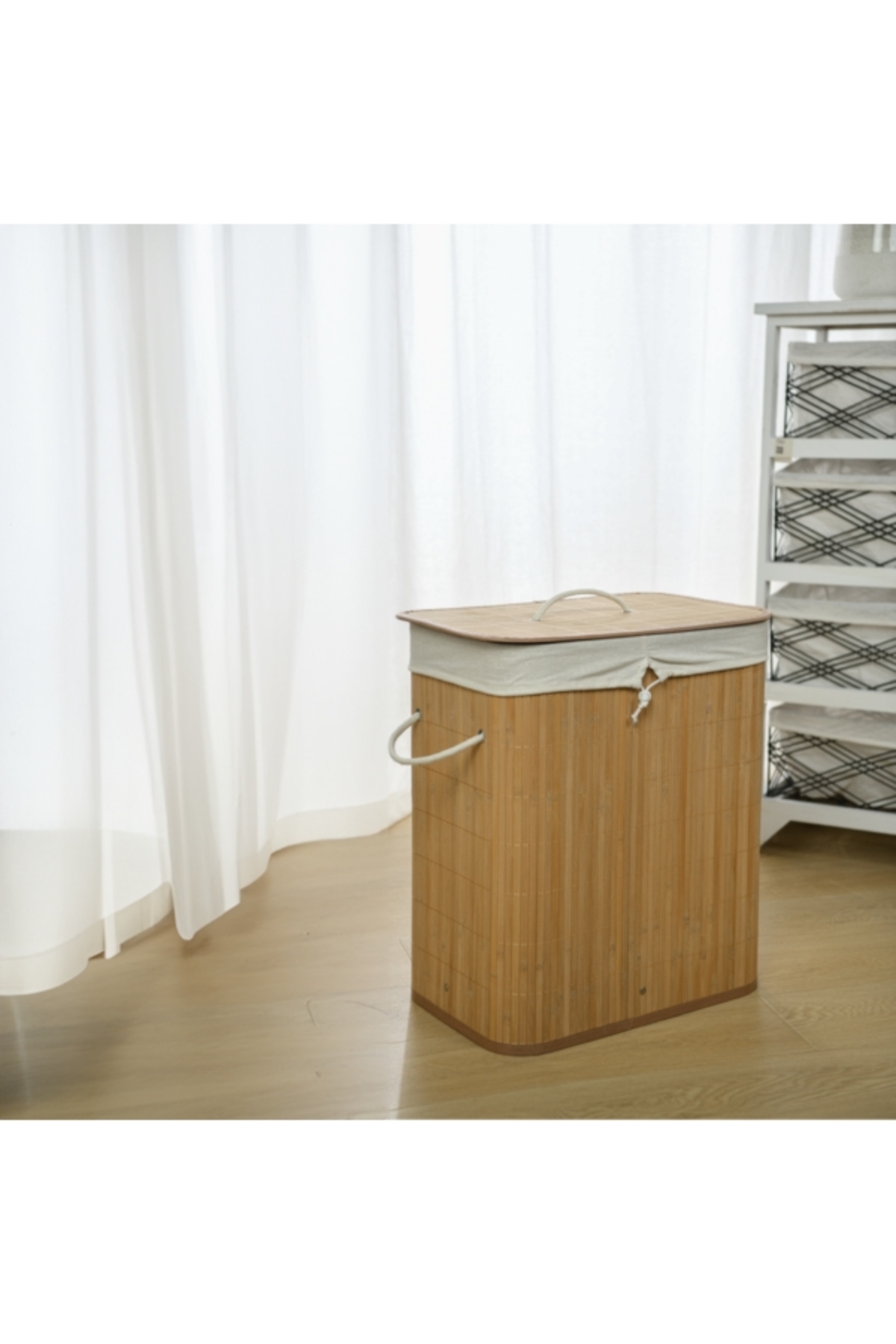 سلة غسيل محمولة صديقة للبيئة مصنوعة من الخيزران مع...