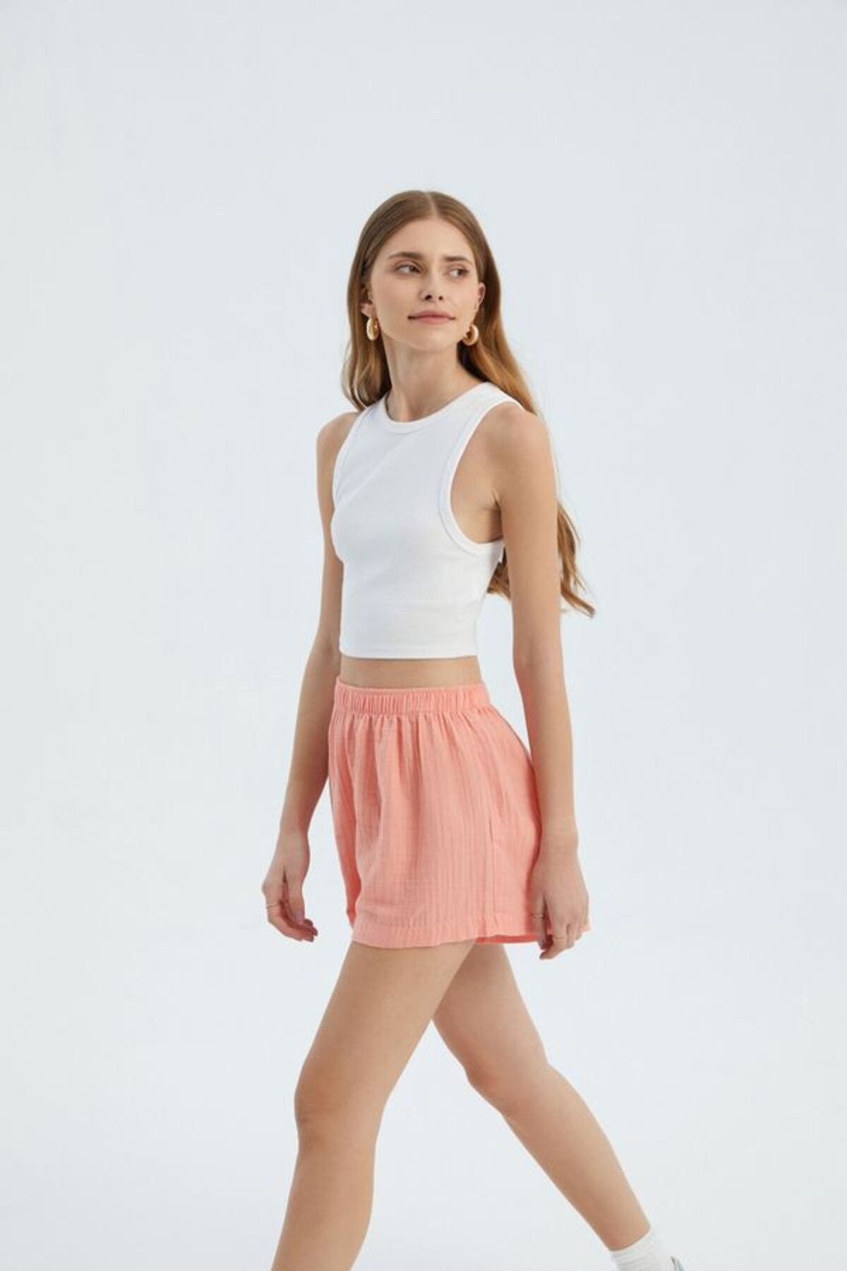 Hiccup-Linen High Waist Elastic Waist Shorts 4