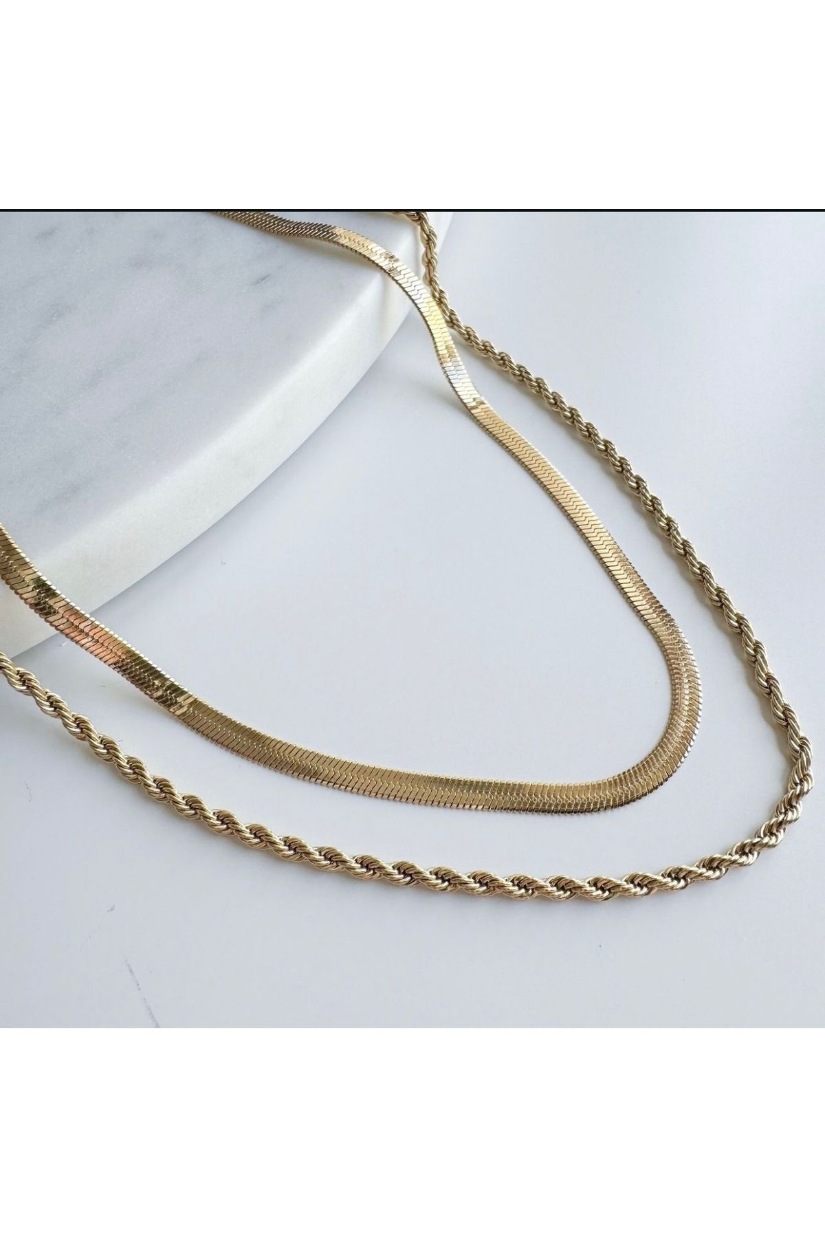 Manu Collection-Women's Gold Italian Crushed Steel 2-Piece Twist Model Necklace 2