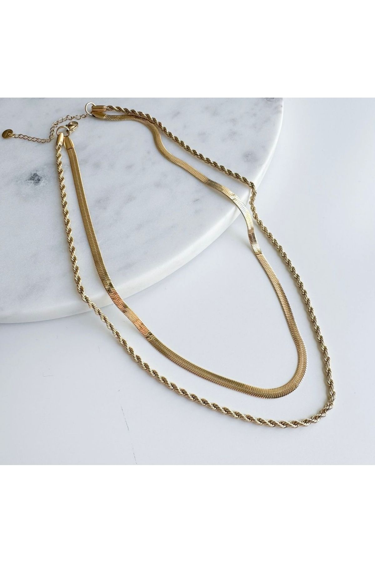 Manu Collection-Women's Gold Italian Crushed Steel 2-Piece Twist Model Necklace 3