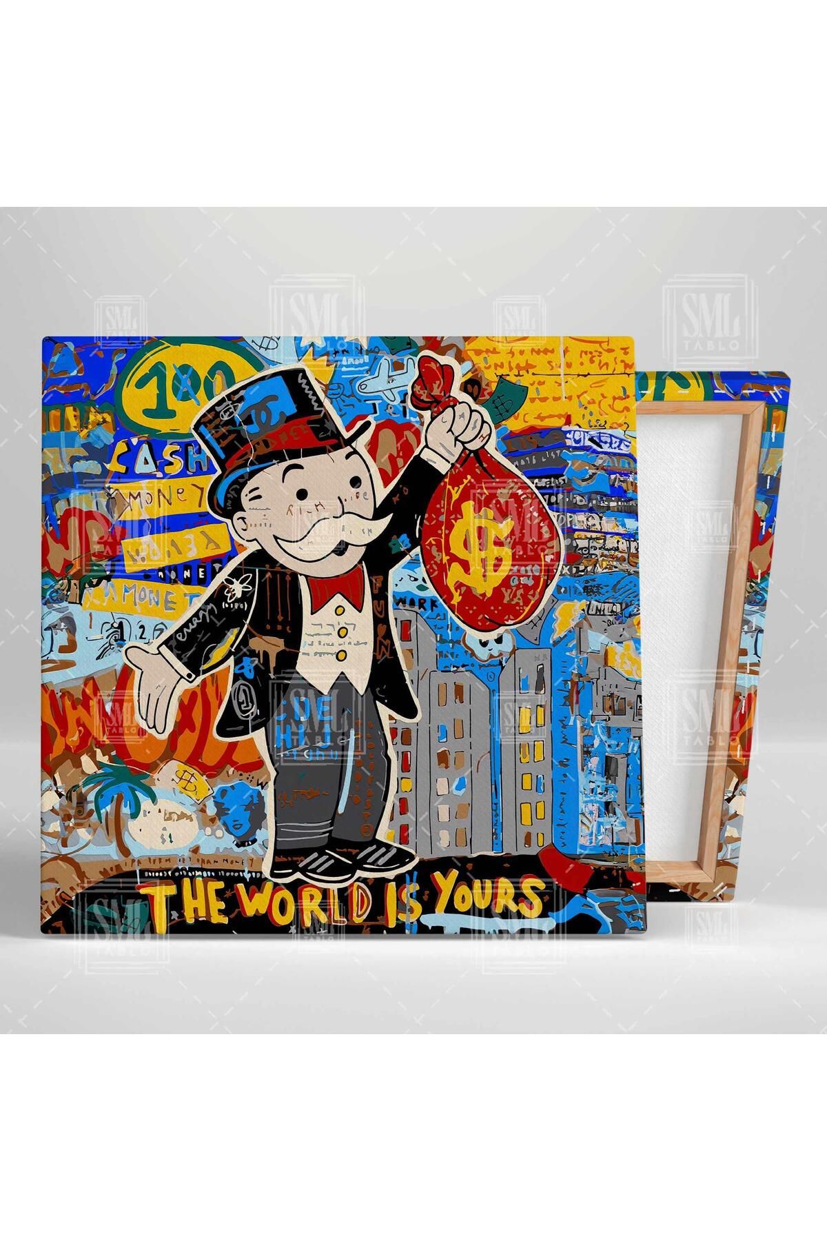 SML TABLO-Monopoly Man Holding a Red Dollar Bag the World Is Yours Square Canvas Painting 2