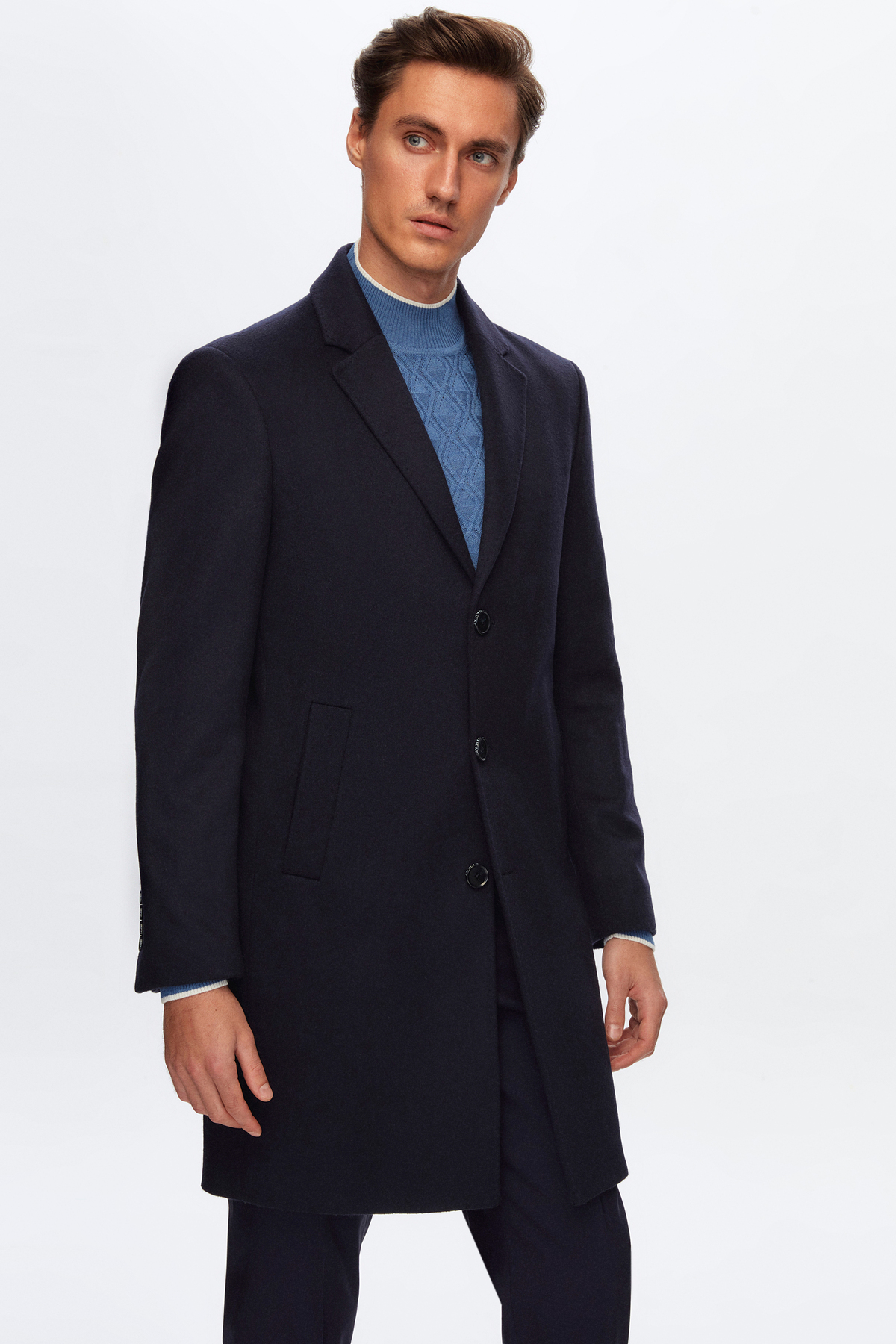 Damat Slim Fit Lacivert Kaşmir-Yün Karışımlı Palto — سرمه‌ای 1DF0873008109