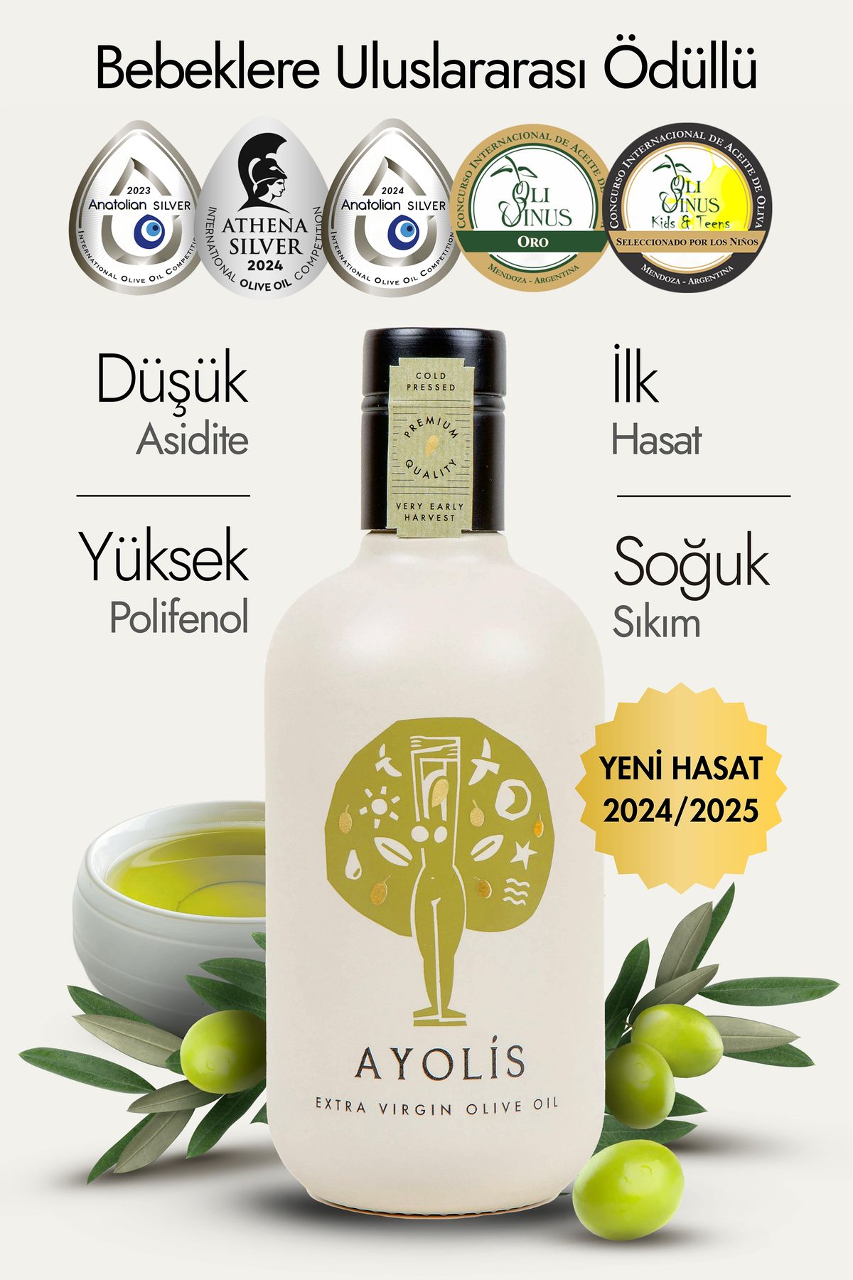 Ayolis Premium Anne Bebek Çocuk Zeytinyağı 500 ml Ödüllü Ilk Hasat Soğuk Sıkım Natürel Sızma Zeytinyağı