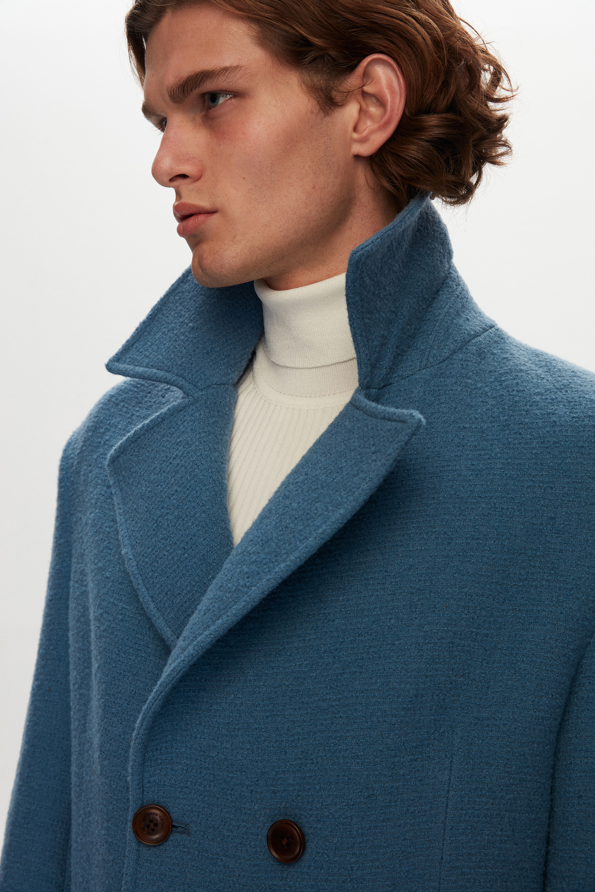 Tween  Slim Fit Mavi Yün-poliamid Palto - Görsel 3