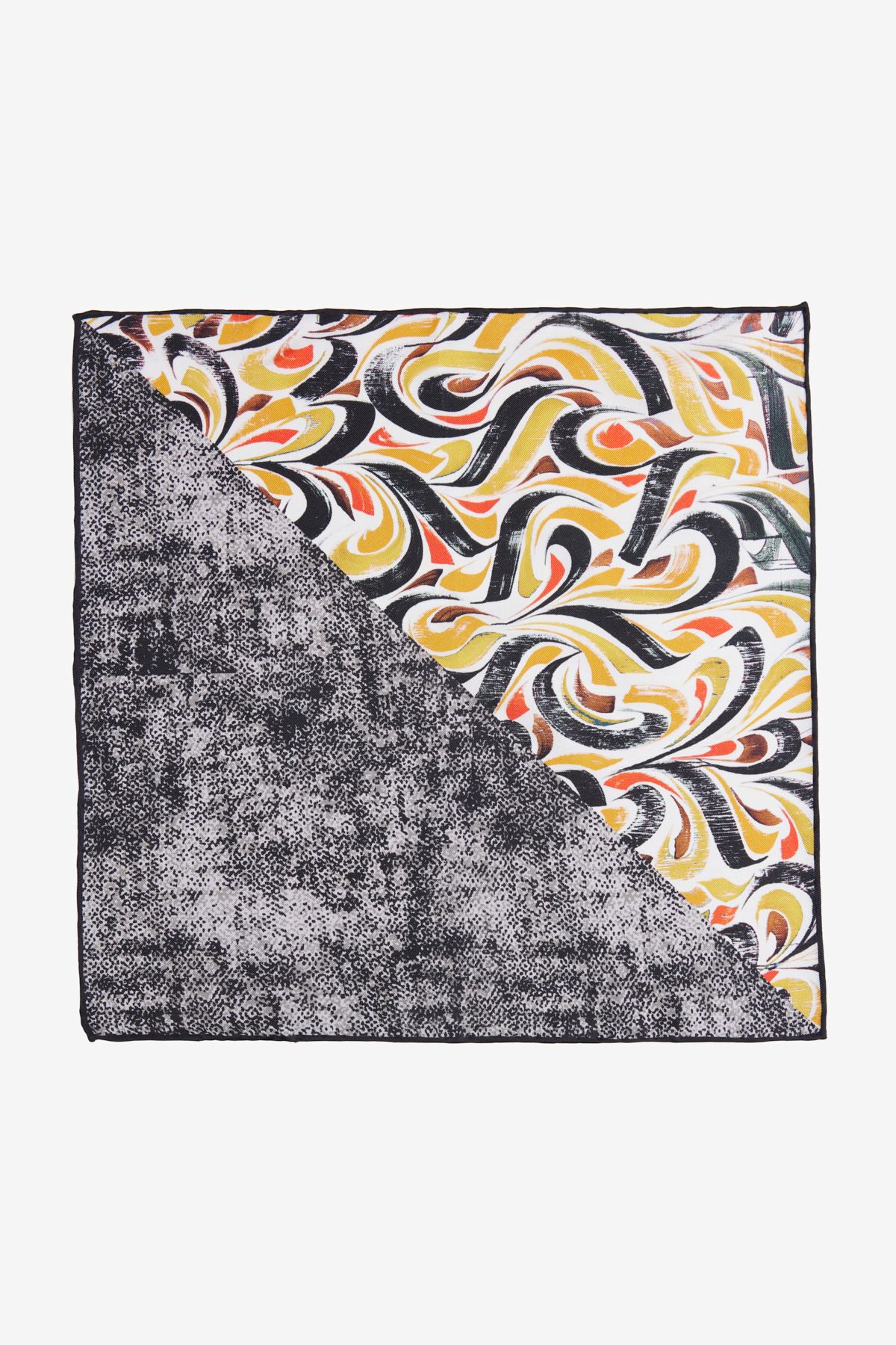 ALTINYILDIZ CLASSICS-Men's Black-Yellow Patterned Silk Handkerchief 2