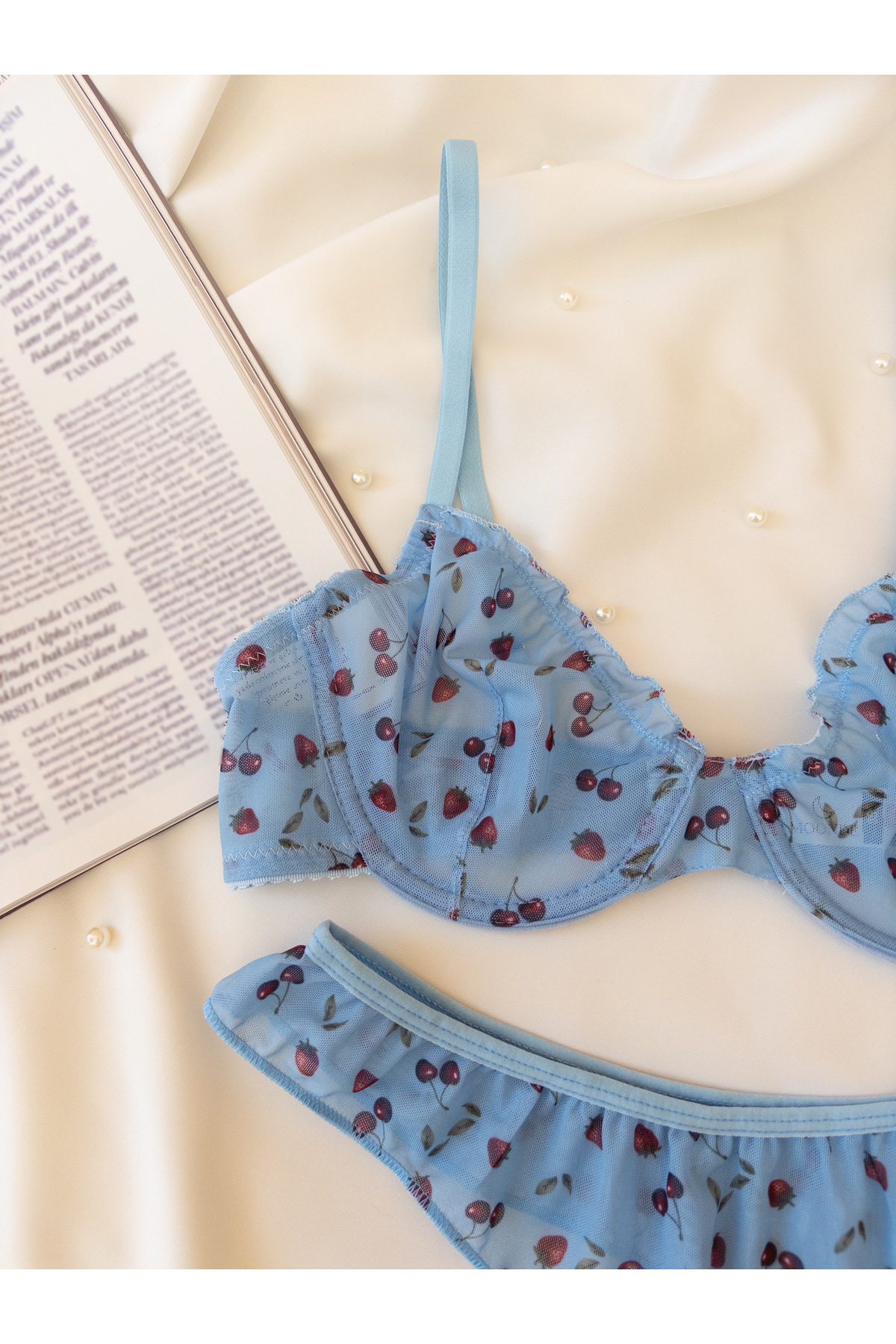 MOONDE  Mavi Kirazlı Bralet Takım (Sütyen&Tanga) - Görsel 4