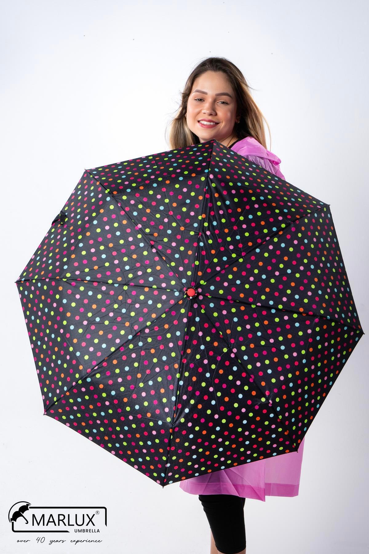 Black Alaca Color Polka Dot Fully Automatic Women's Umbrella M21mar710r004