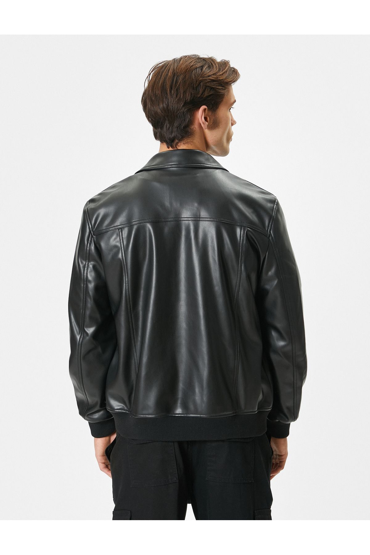 Koton-Faux Leather Slim Fit Jacket - Lining with Pockets and Zipper 4