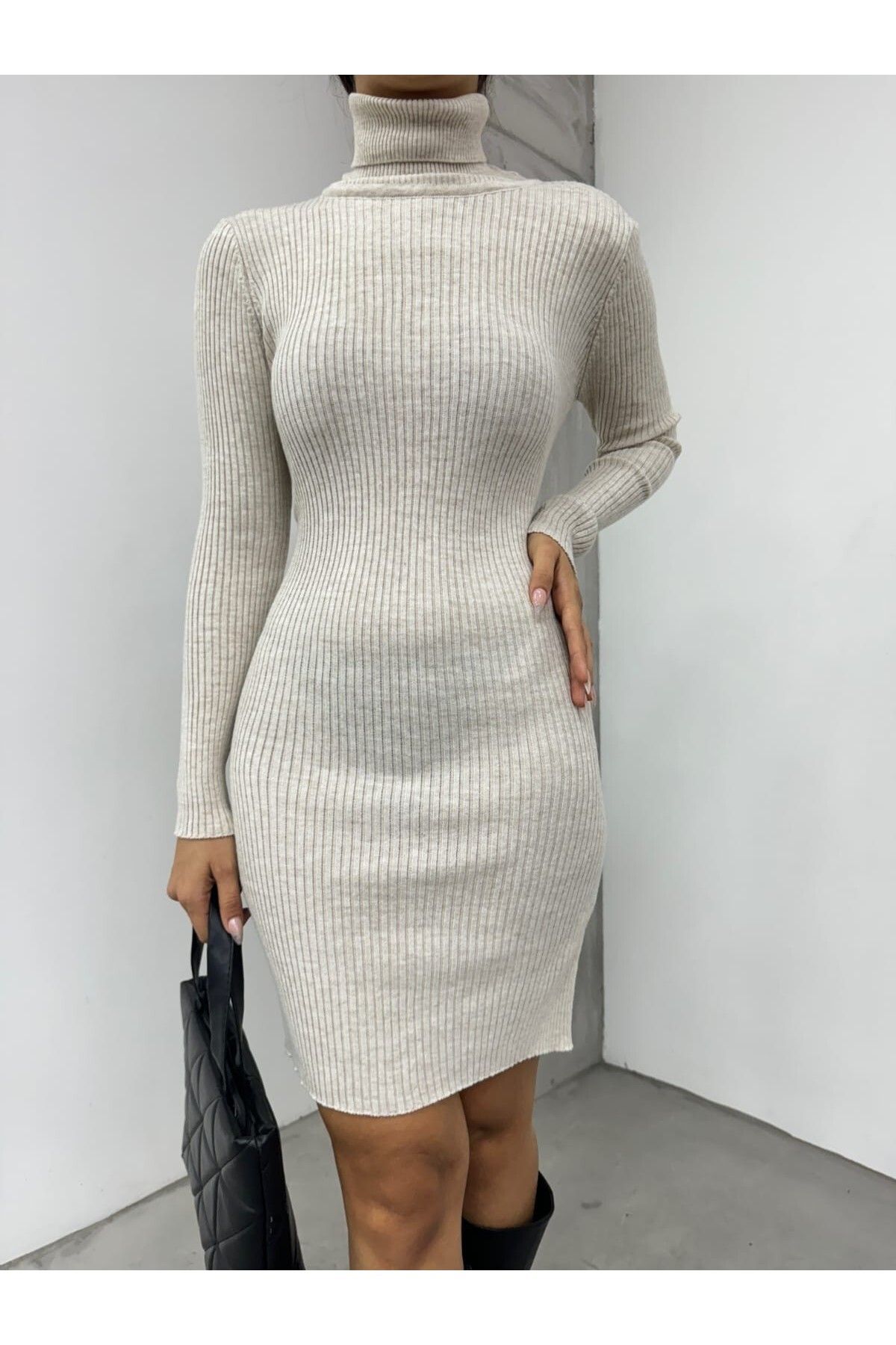 Modamorfo-Turtleneck Ribbed Knitwear Dress 4