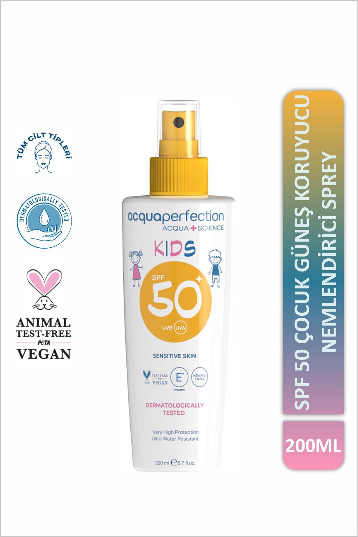 Acqua Perfection Çocuk Güneş Koruyucu Sprey Spf50 200ml Uva Uvb Koruması, Suya Dayanıklı, Leke Önleyici