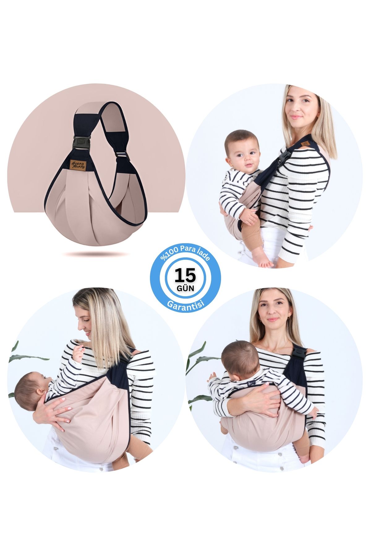 Huggy Mommy Bej Ergonomik Bebek Taşıma Çantası Bebek Taşıyıcı Sling Puset Ana Kucağı Kanguru Hafif Pratik