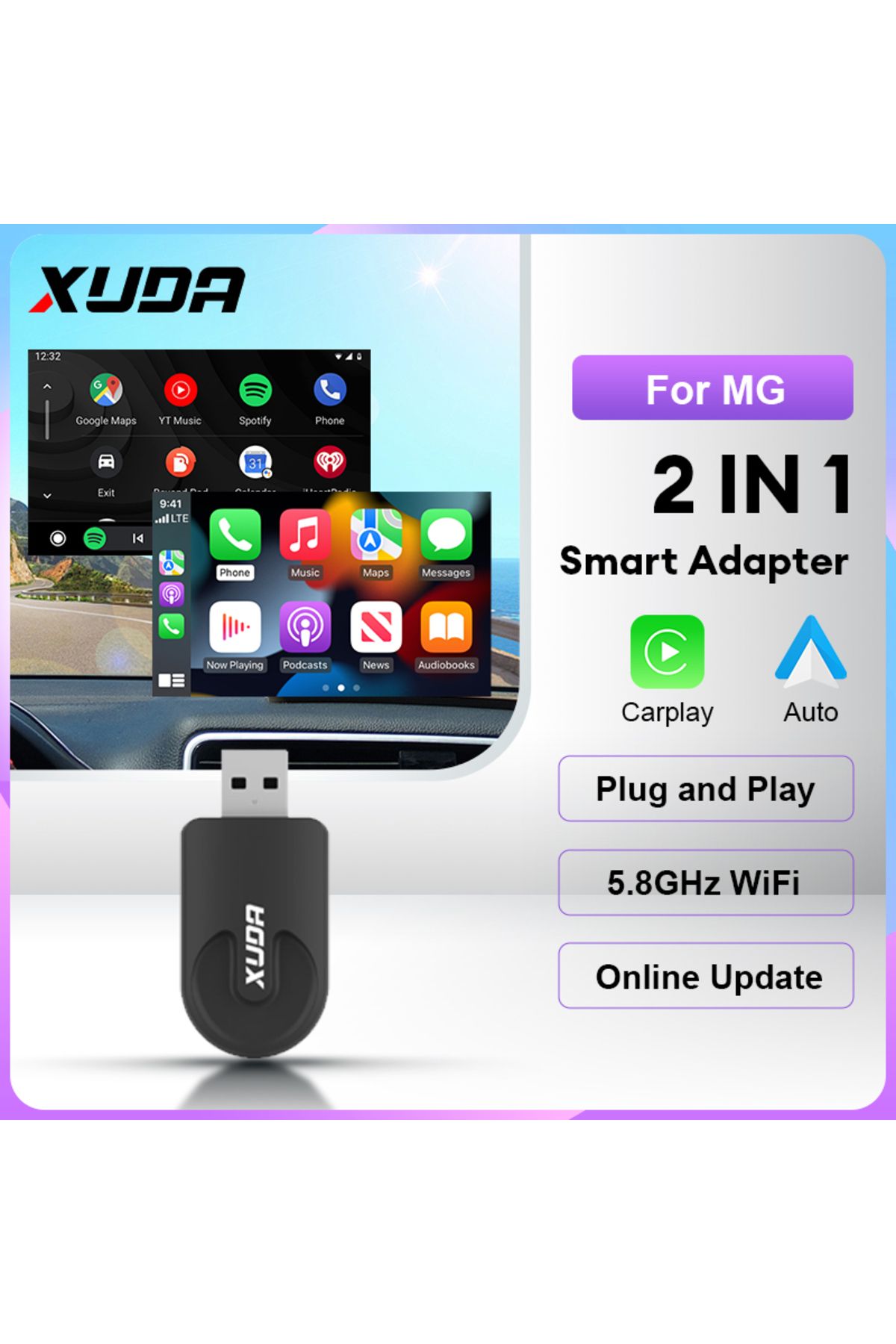 Choice-2024 NEW XUDA 2IN1 Wireless CarPlay Android Auto Wireless Adapter 5G Wifi For MG ZS EV MULAN MG4 ... 2