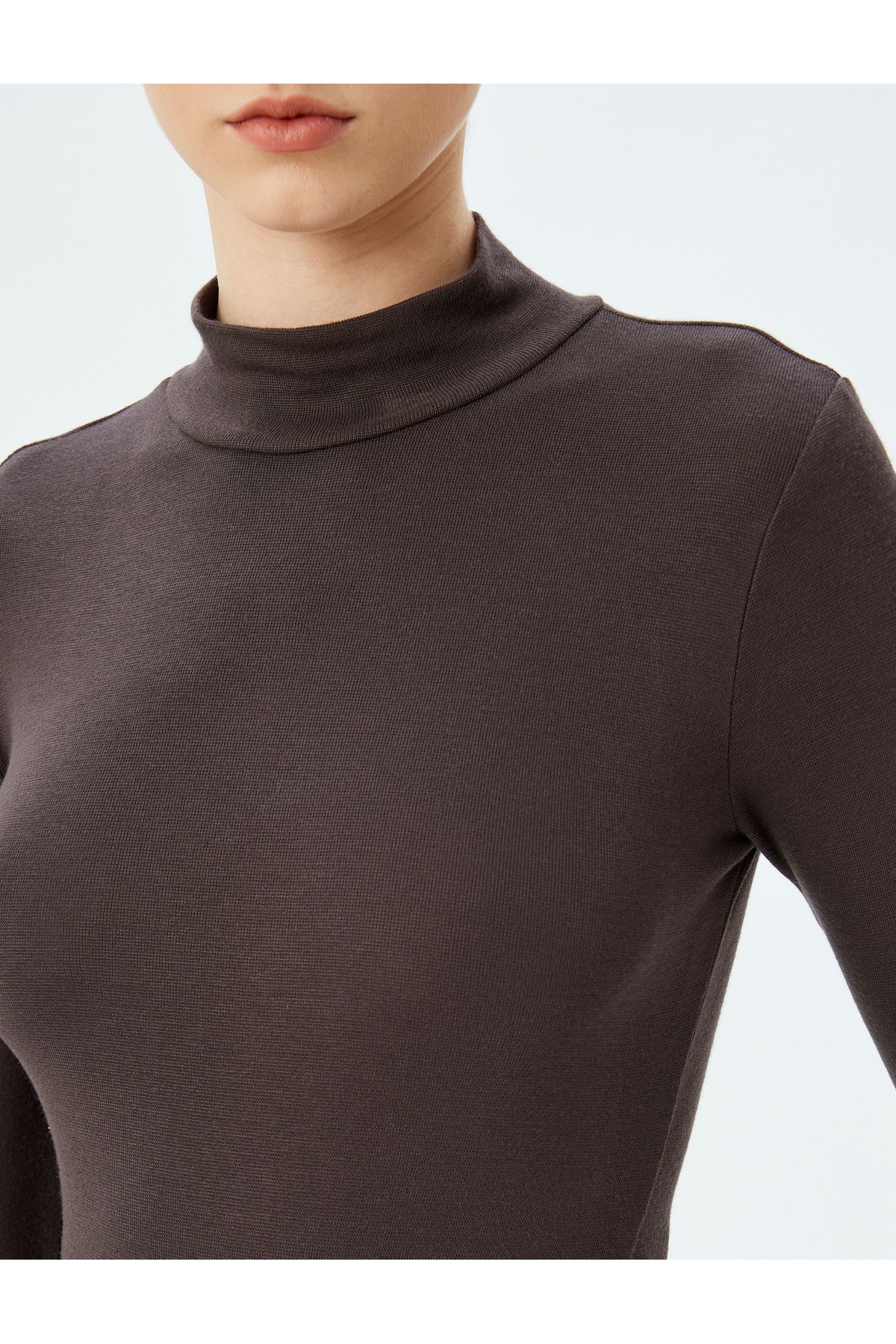 Koton-Slim Fit Bottom Snap Button Closure Stand Collar Viscose Long Sleeve Bodysuit 5