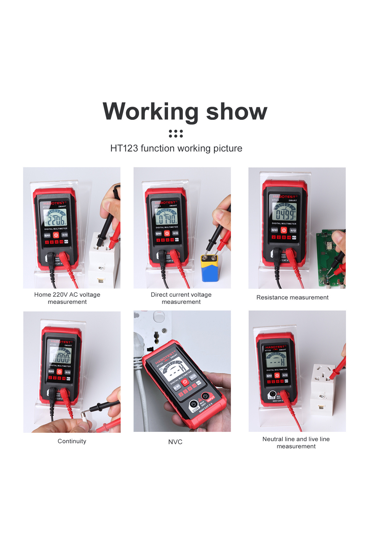 meterk-HABOTEST HT123 Digital Multimeter Auto Range Multi-meter 2,000 Counts True RMS Measuring AC/DC Vo... 5