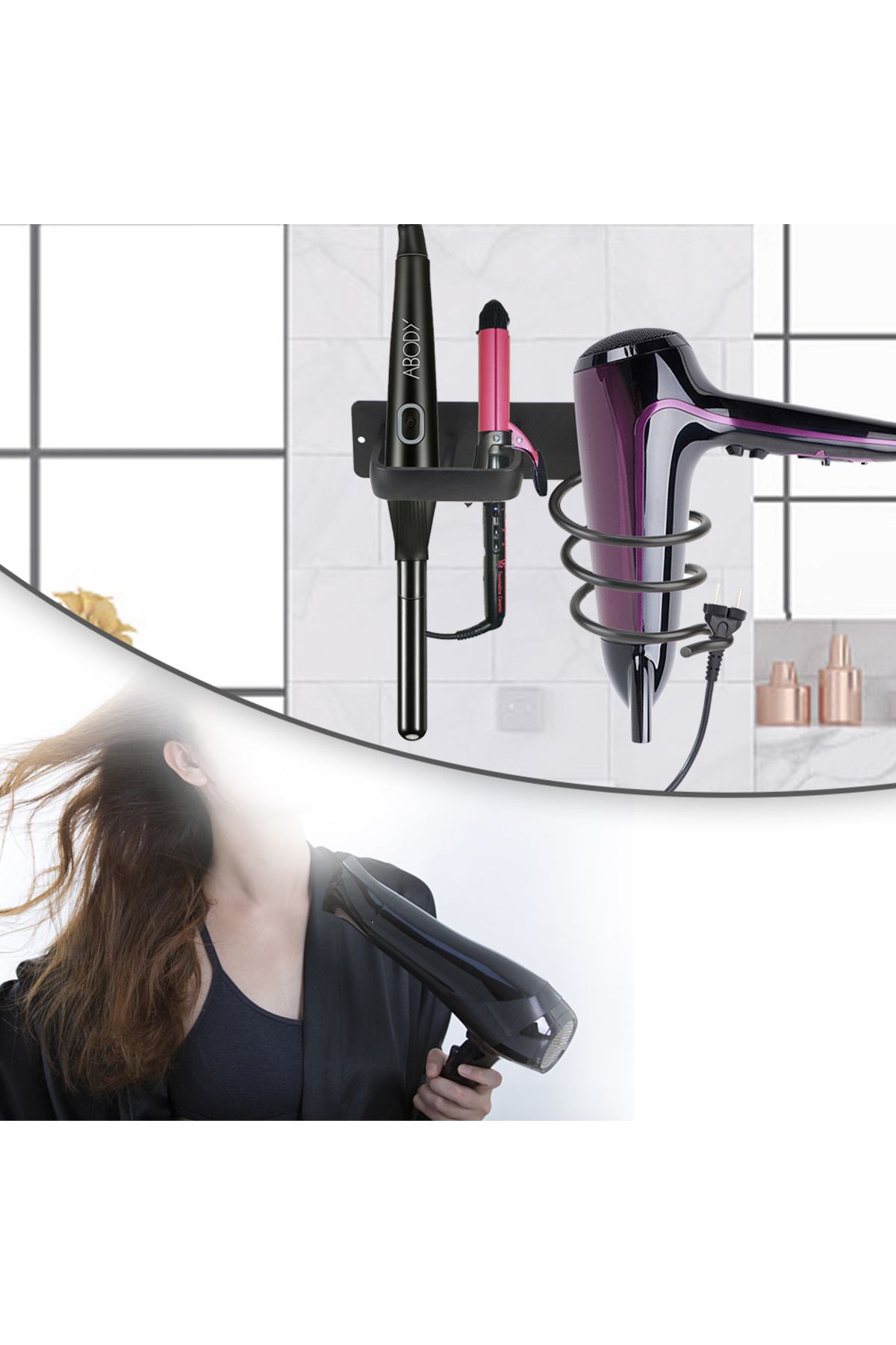 Choice-Wall Mounted Hair Straightener Holder Storage Rack Hair Dryer Holder Rack Organizer Bathroom Shel... 7
