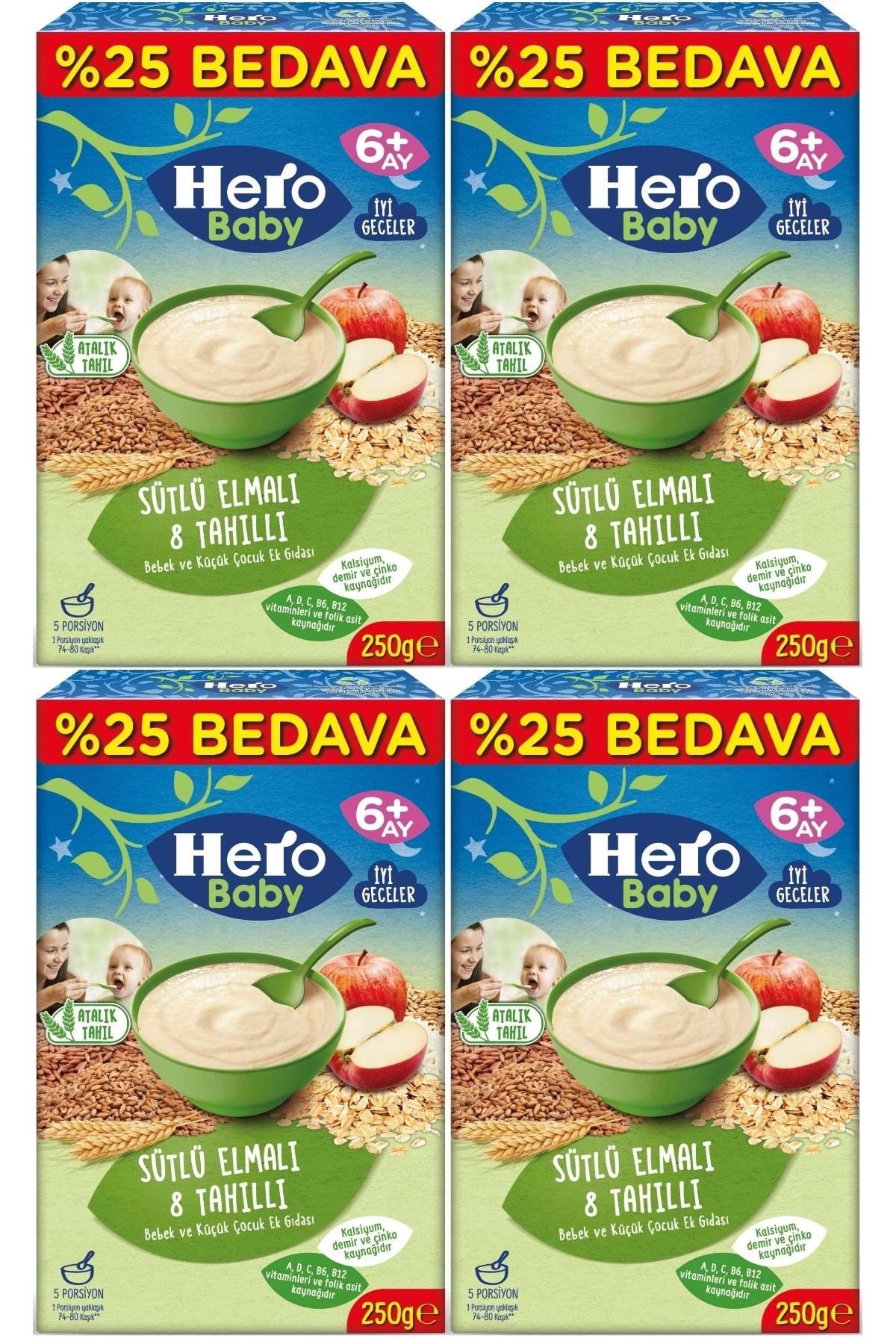 Hero Baby Kaşık Maması 250GR Sütlü Elmalı 8 Tahıllı (Avantaj Pk) (4 Lü Set)