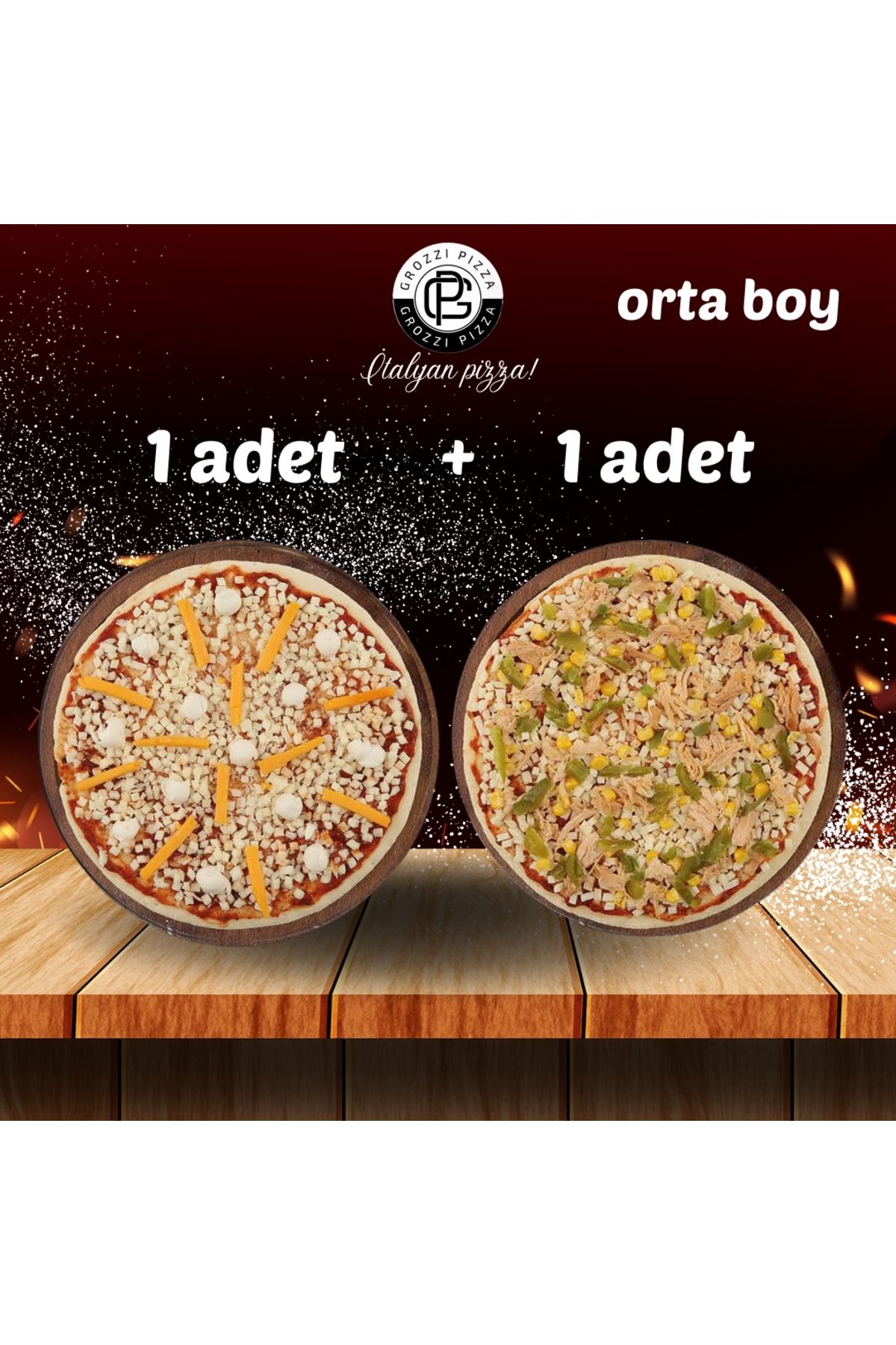 GROZZI TAVUKLU PİZZA 1 ADET 394 GRAM, ÜÇ PEYNİRLİ PİZZA 1 ADET 345 GRAM