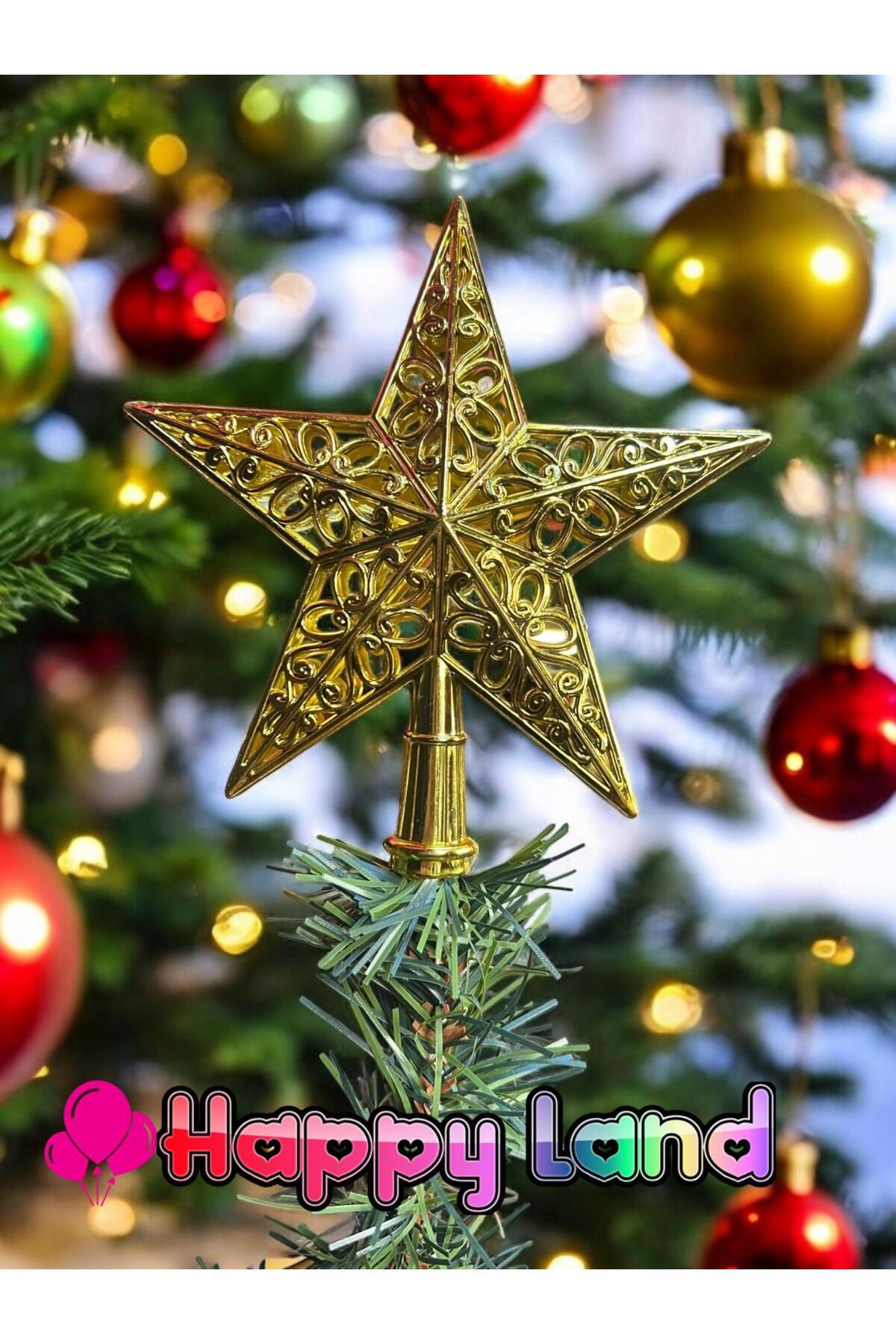 Happyland Yılbaşı Ağacı Süsü Gold Helezonlu Model Tepe Yıldızı 15 Cm Çam Ağacı Tepe Yıldızı