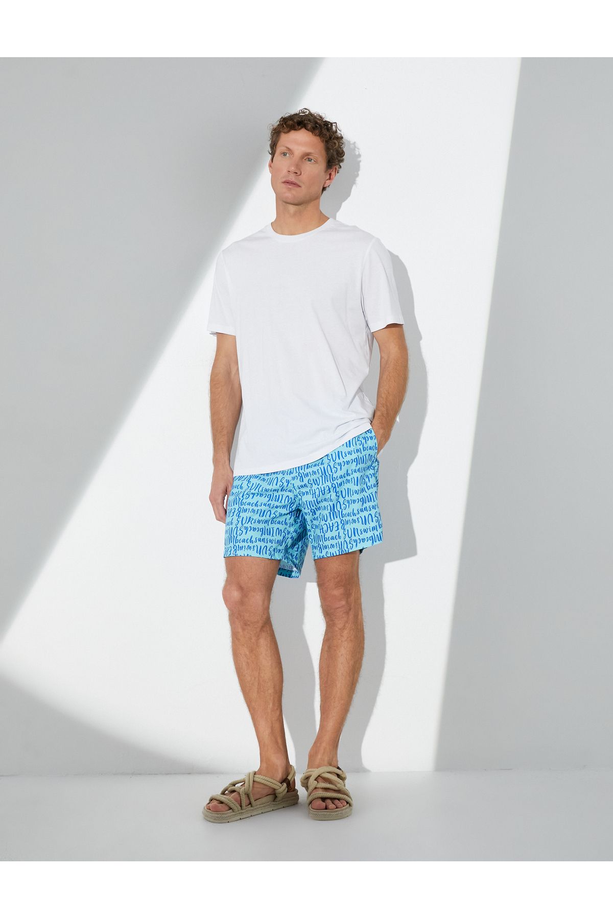 Koton-Swim shorts with text print, lacing at the waist and pockets 2