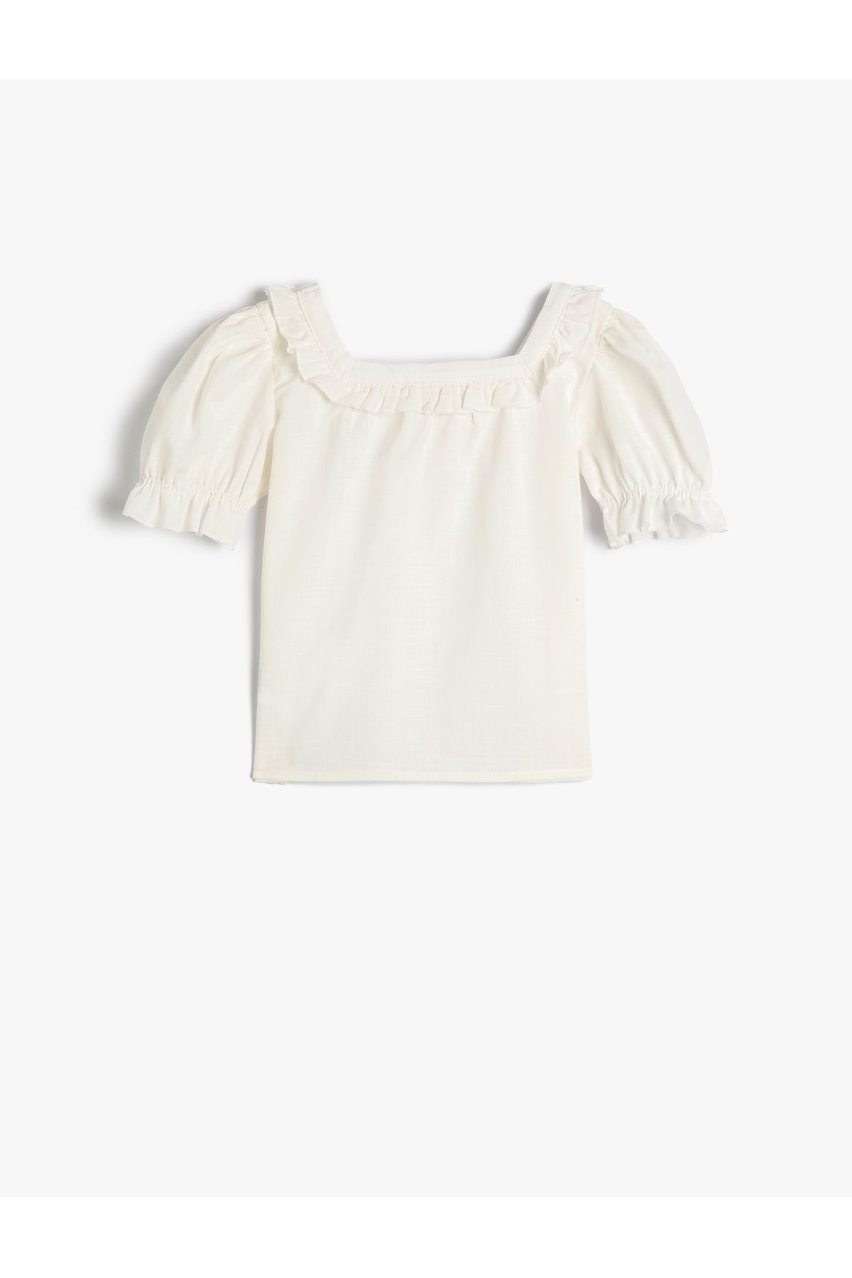 Koton-Blouse Square Neck Ruffle Balloon Short Sleeve Cotton 2