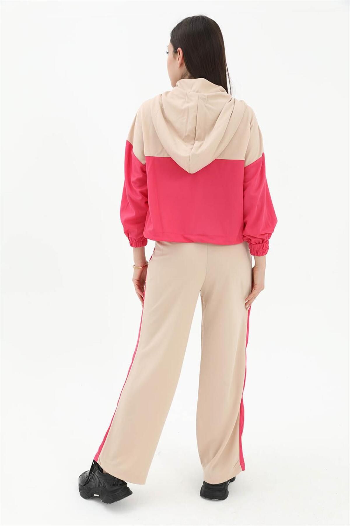 VAPUR TEKSTİL-Two Color Atlas Fabric Tracksuit Set - Fuchsia 6