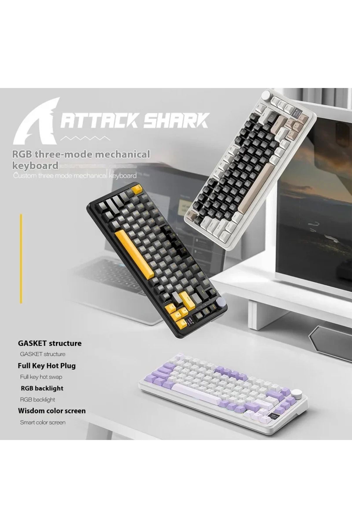 Choice-Attack Shark X85Pro Game Mechanical Keyboard Three Mode RGB Bluetooth Wireless Customization Hot ... 2