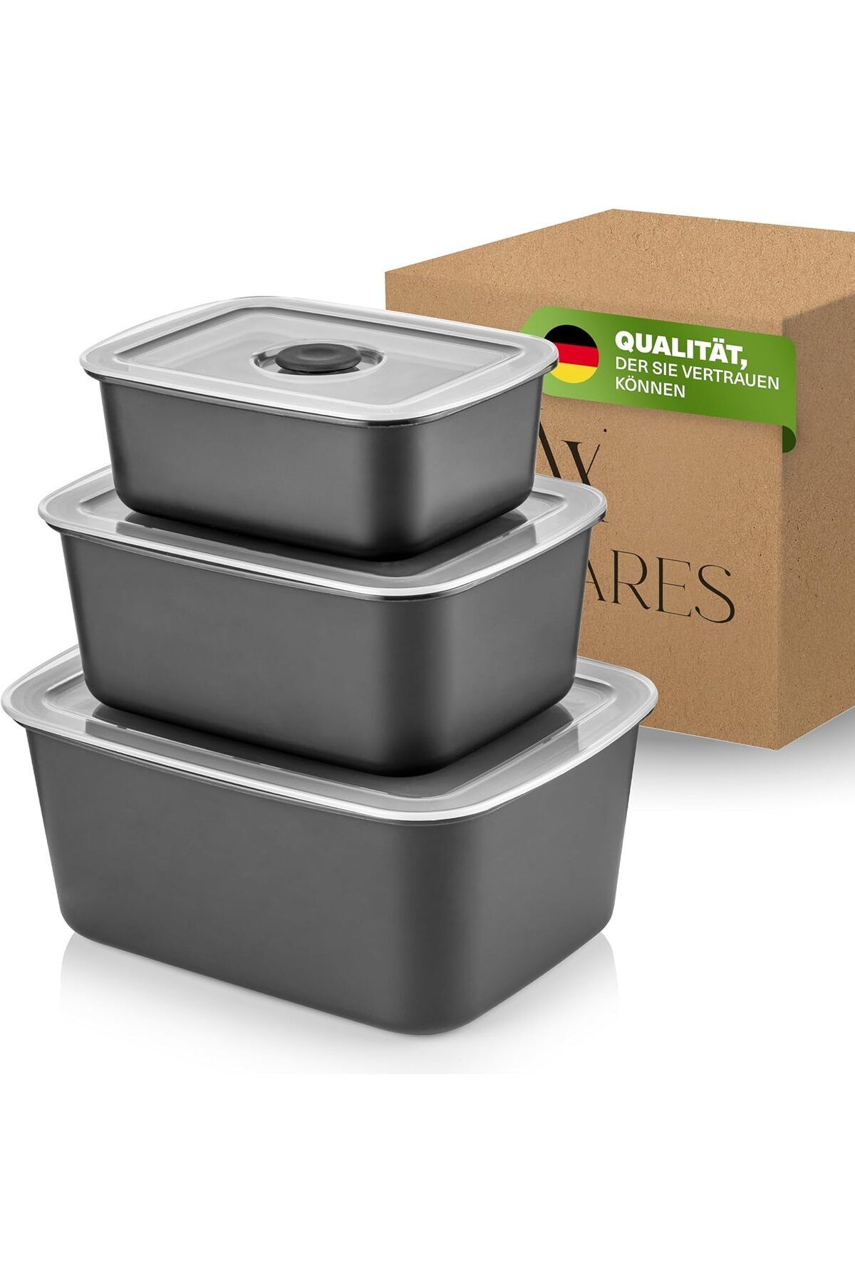 Viwares-Vakuumdosen 3er Set Anthrazit - Luftdicht, Frischhaltend & Stapelbar 1