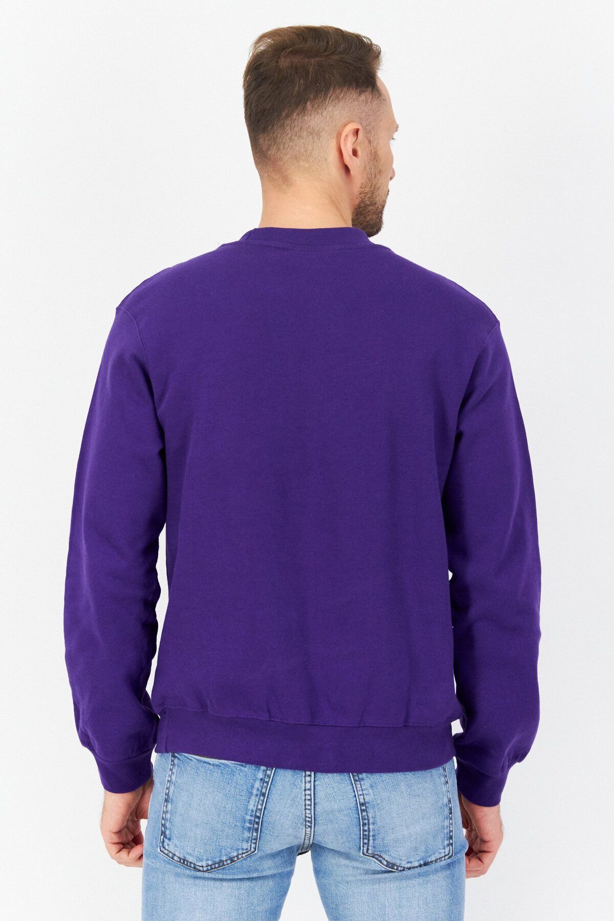 Vision Street Wear-Men Crew Neck Long Sleeve Embroidered Logo Sweatshirt, Purple 2