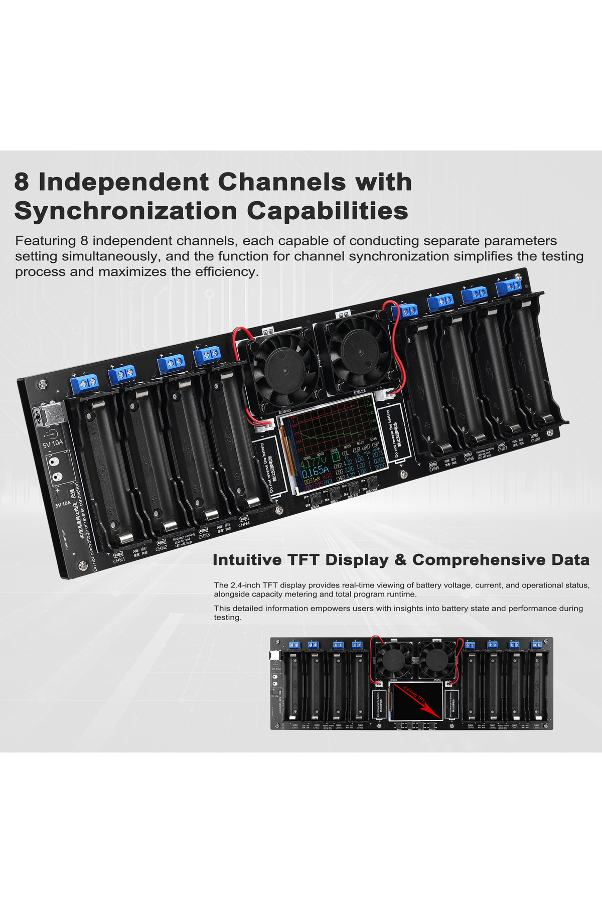 Choice-8 channel lithium battery capacity test module 18650 battery power detector module 2.4inch tft ... 5