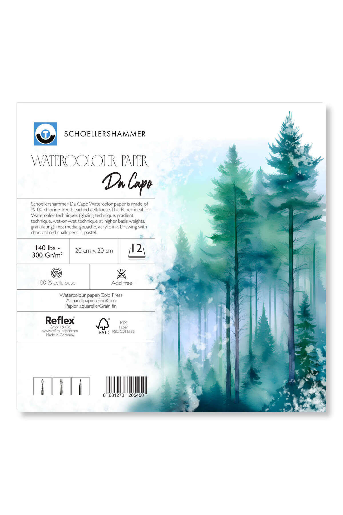 Genel Markalar Da Capo Cold Press Suluboya Defteri Blok 300 gr. 20x20 cm. 12 yaprak