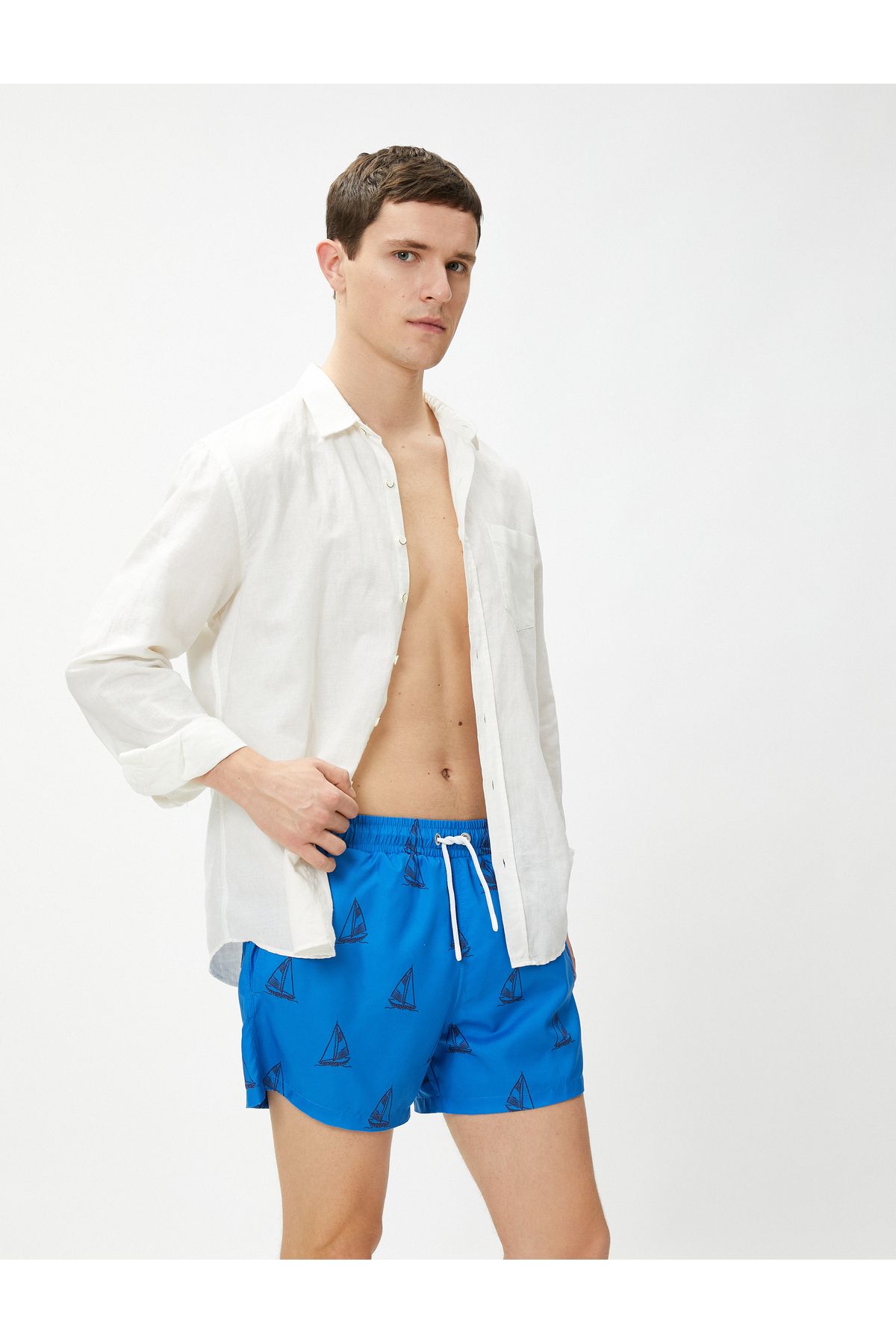 Koton-Sea Shorts, Sailing Printed, Lace-up Waist, Pocket Detailed 1