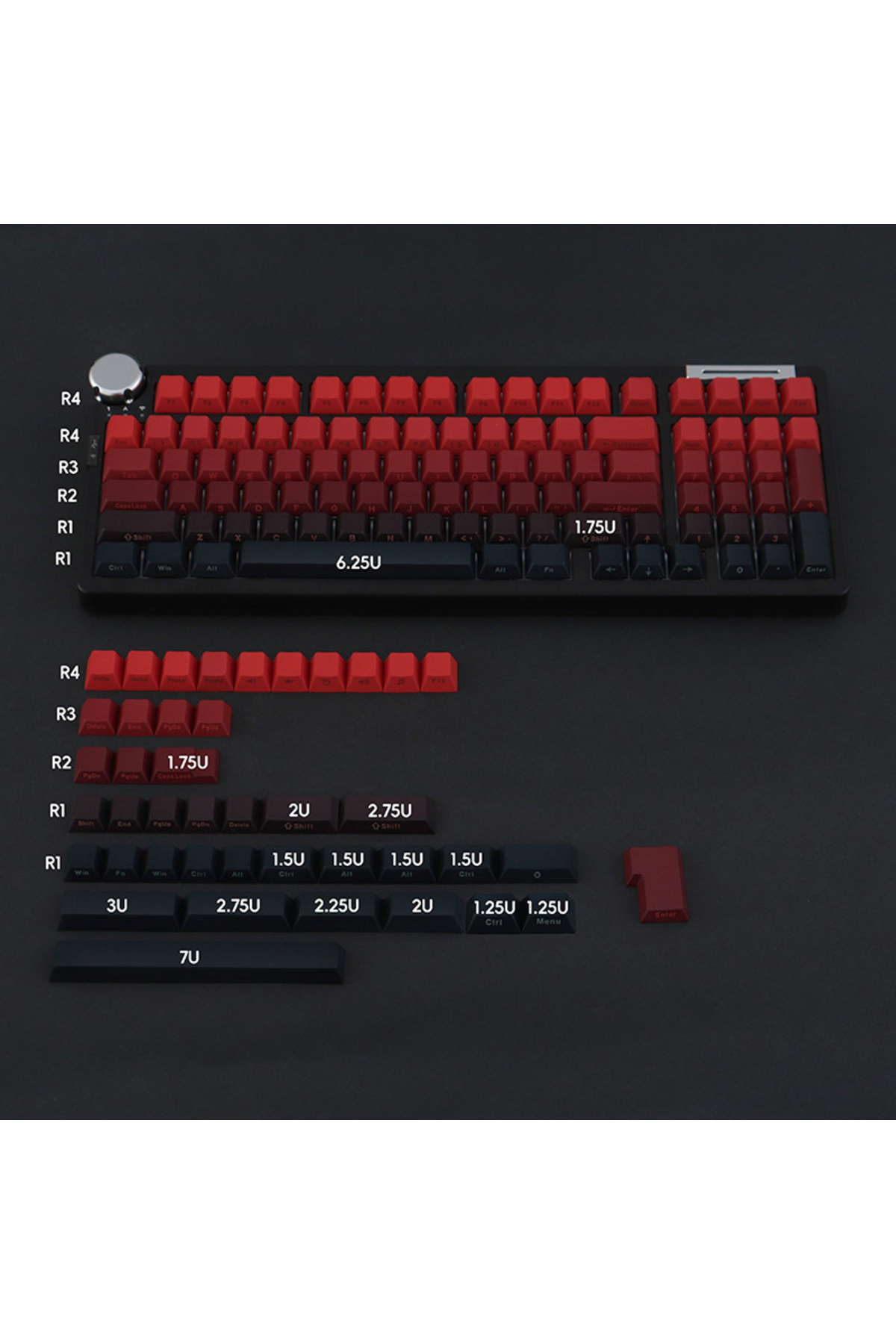 GYYSH-Dye Sublimation Black Red Gradient Keycaps Side Engraved PBT Material 139 Keys Cherry Profile For... 2