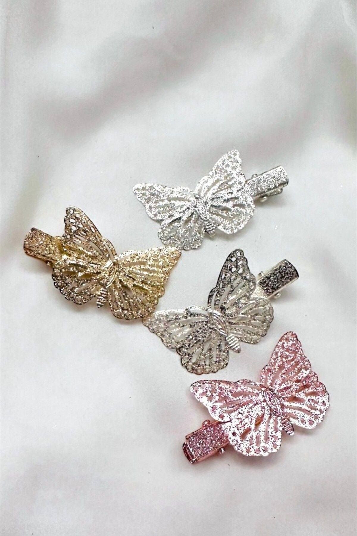 PETEK AKSESUAR-4 Pieces Silvery Butterfly Pens Buckle 3