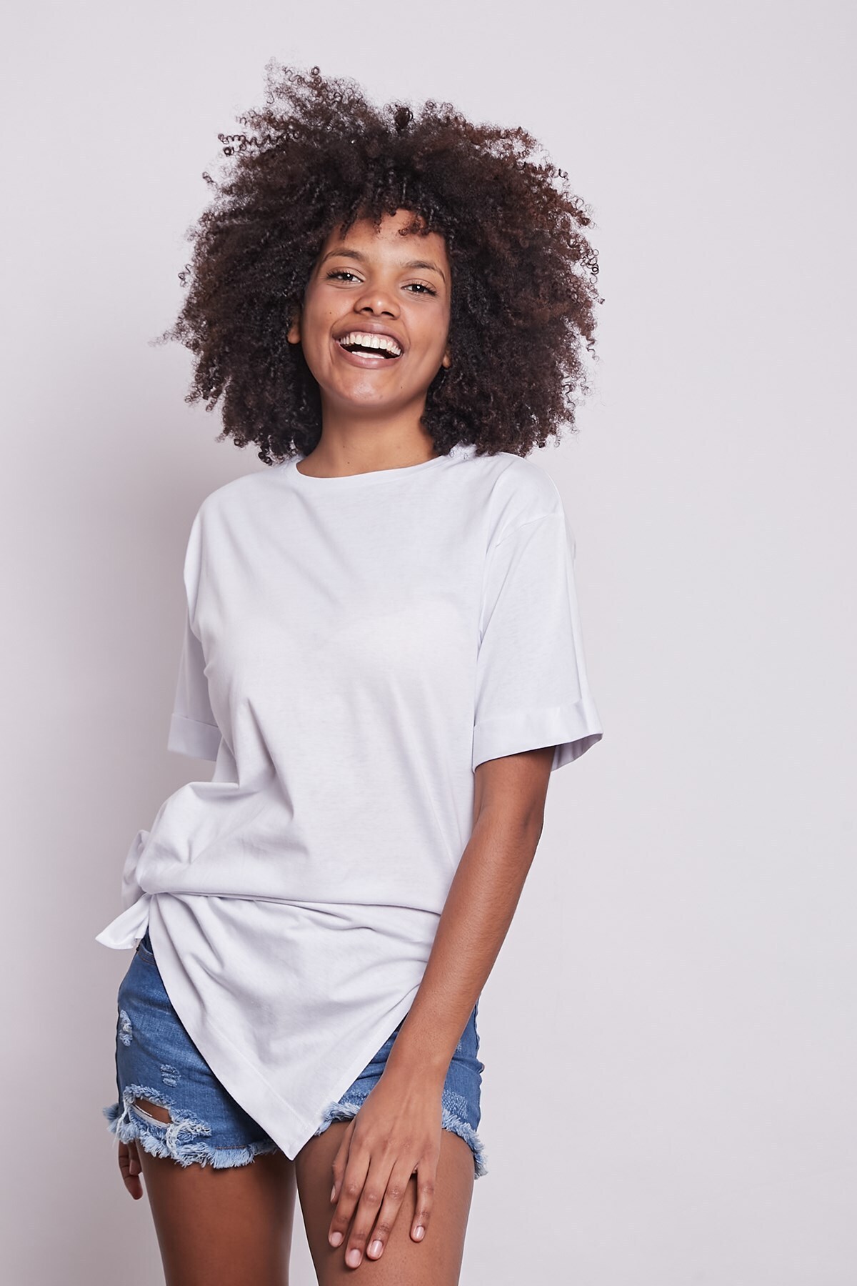 Jument-Tricou supradimensionat din bumbac fără lycra, cu gât dublu, cu mâneci duble, cu fantă laterală - alb 5