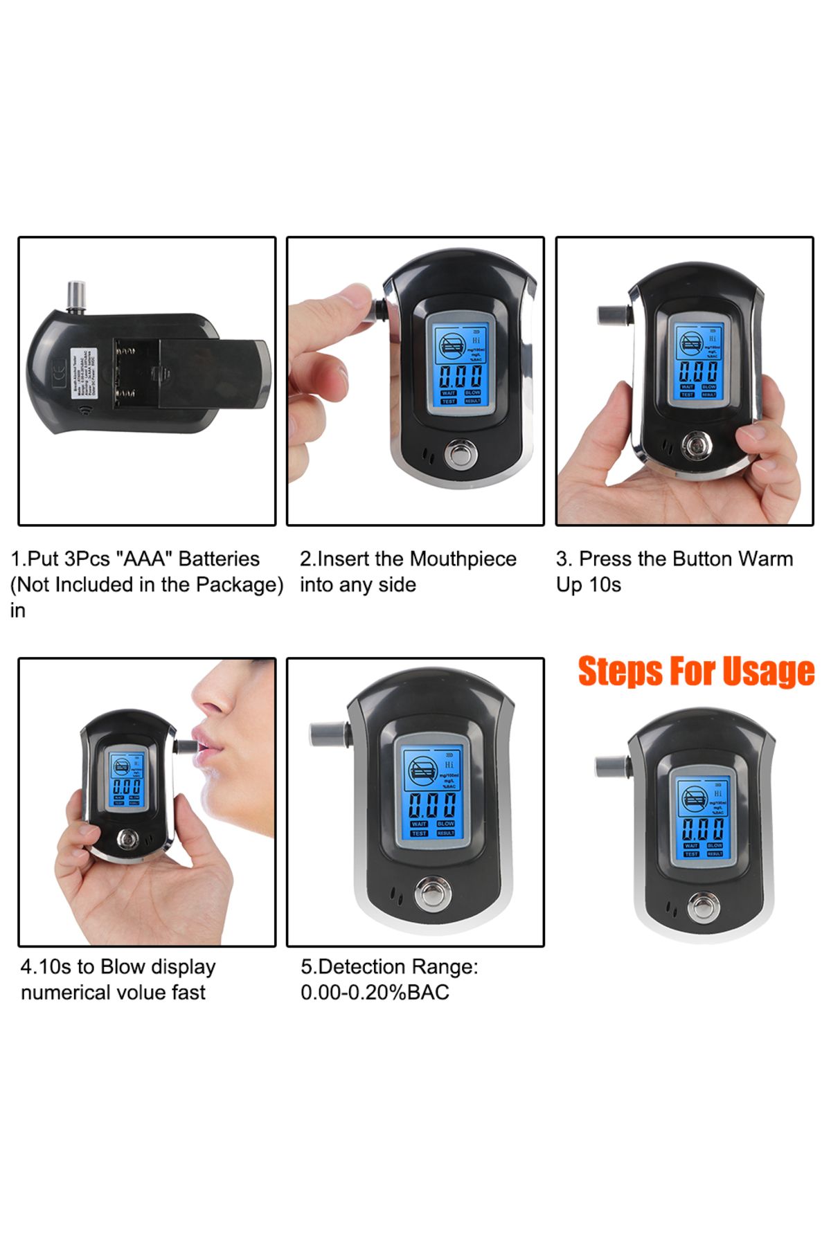 Choice-LCD Screen Digital Breath Alcohol Tester AT6000 Breath Drunk Driving Analyzer Manual 4