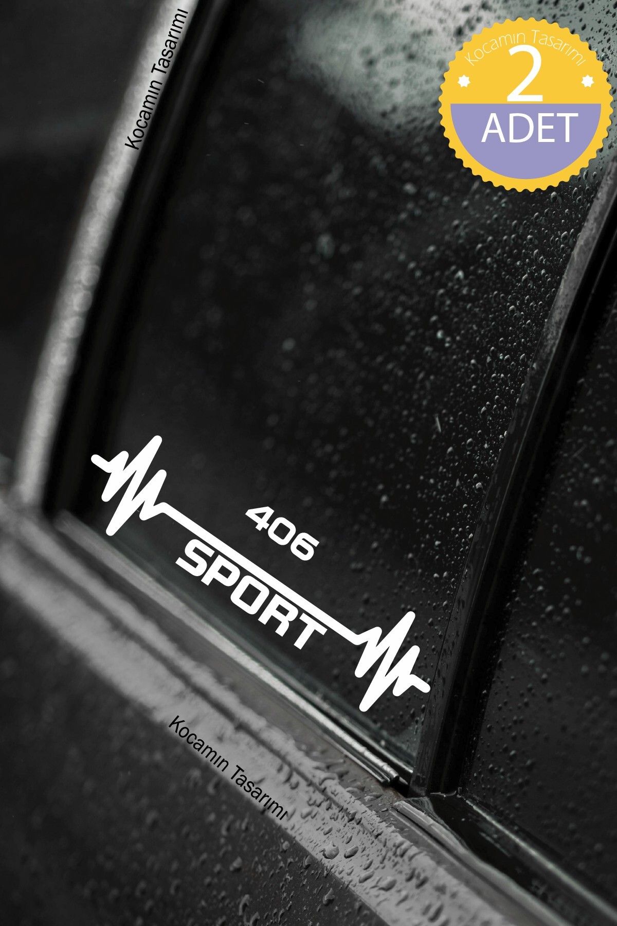 Kocamın Tasarımı-Peugeot 406 White Auto Sticker - Pulse Heartbeat Rhythm, 2 Pcs 20*7cm 2
