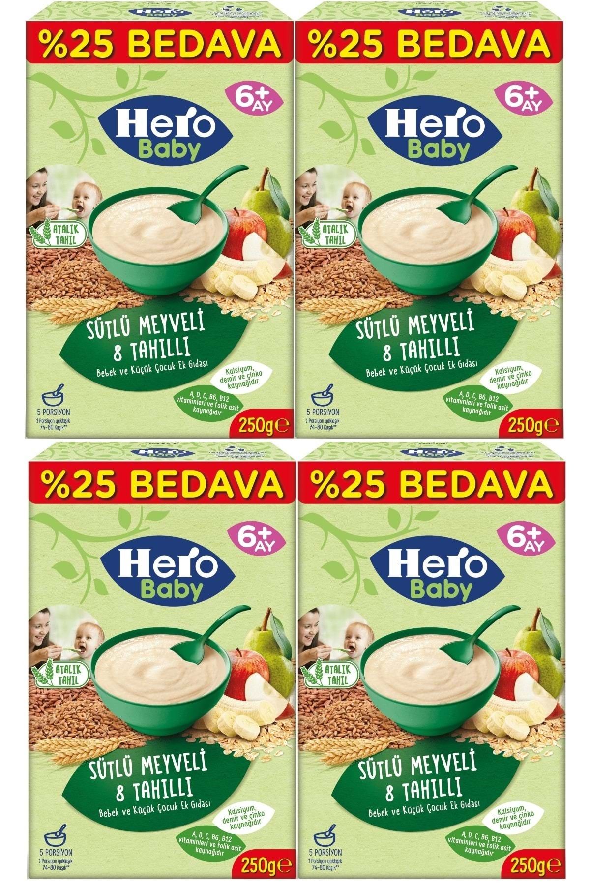 Hero Baby Kaşık Maması 250GR Sütlü Meyveli 8 Tahıllı (Avantaj Pk) (4 Lü Set)