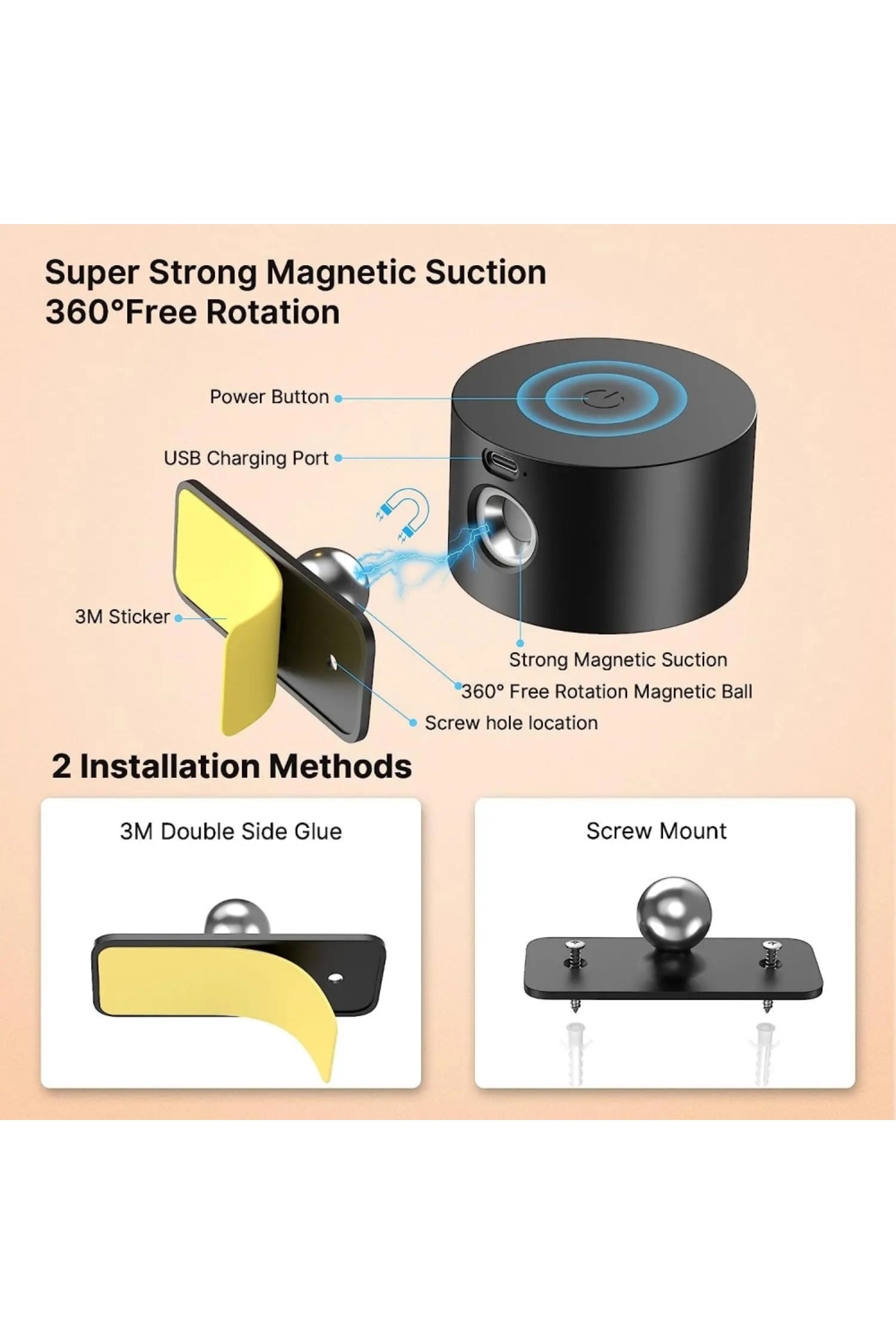 Choice-New USB Rechargeable 360 Degree Rotate Magnetic Wall Lamp Touch Control LED Mounted Reading Wall ... 3