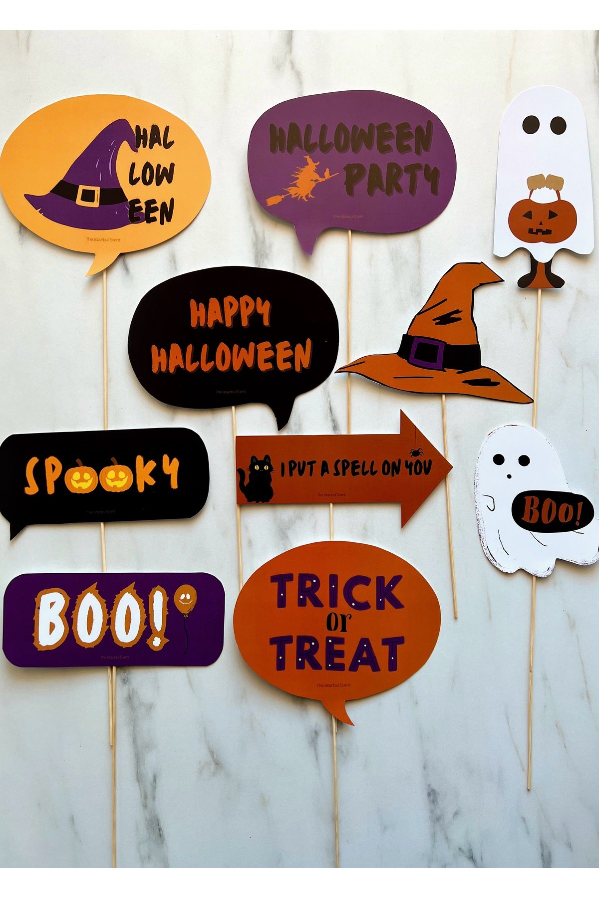 The Istanbul Event 10'lu Halloween Çubuklu Siyah Konuşma Balonu/Topper Seti - Trick or Treat - Happy Halloween
