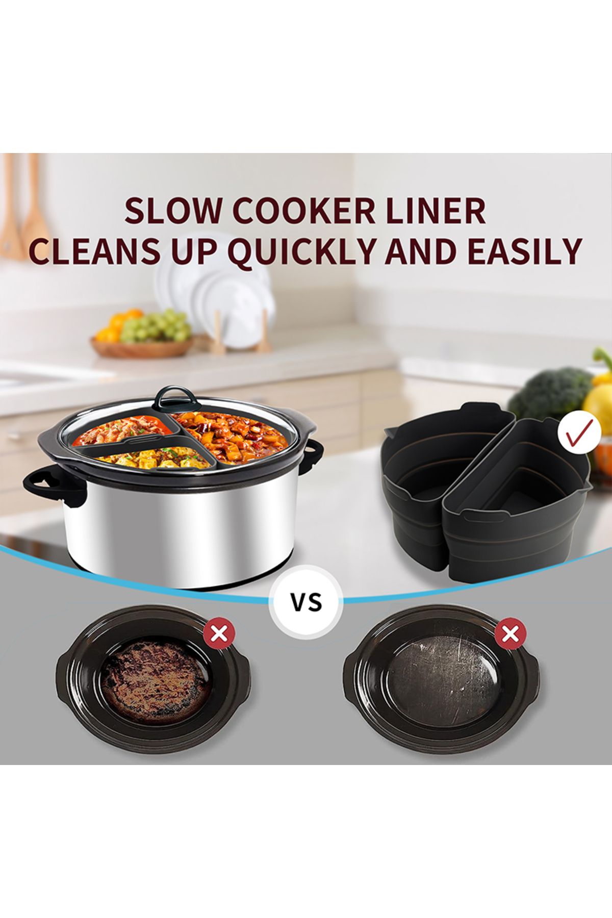 Choice-Silicone Crockpot Liners Slow Cooker Liners 6-7 Quart Oval Reusable Crock pot Divider Insert BPA-... 7