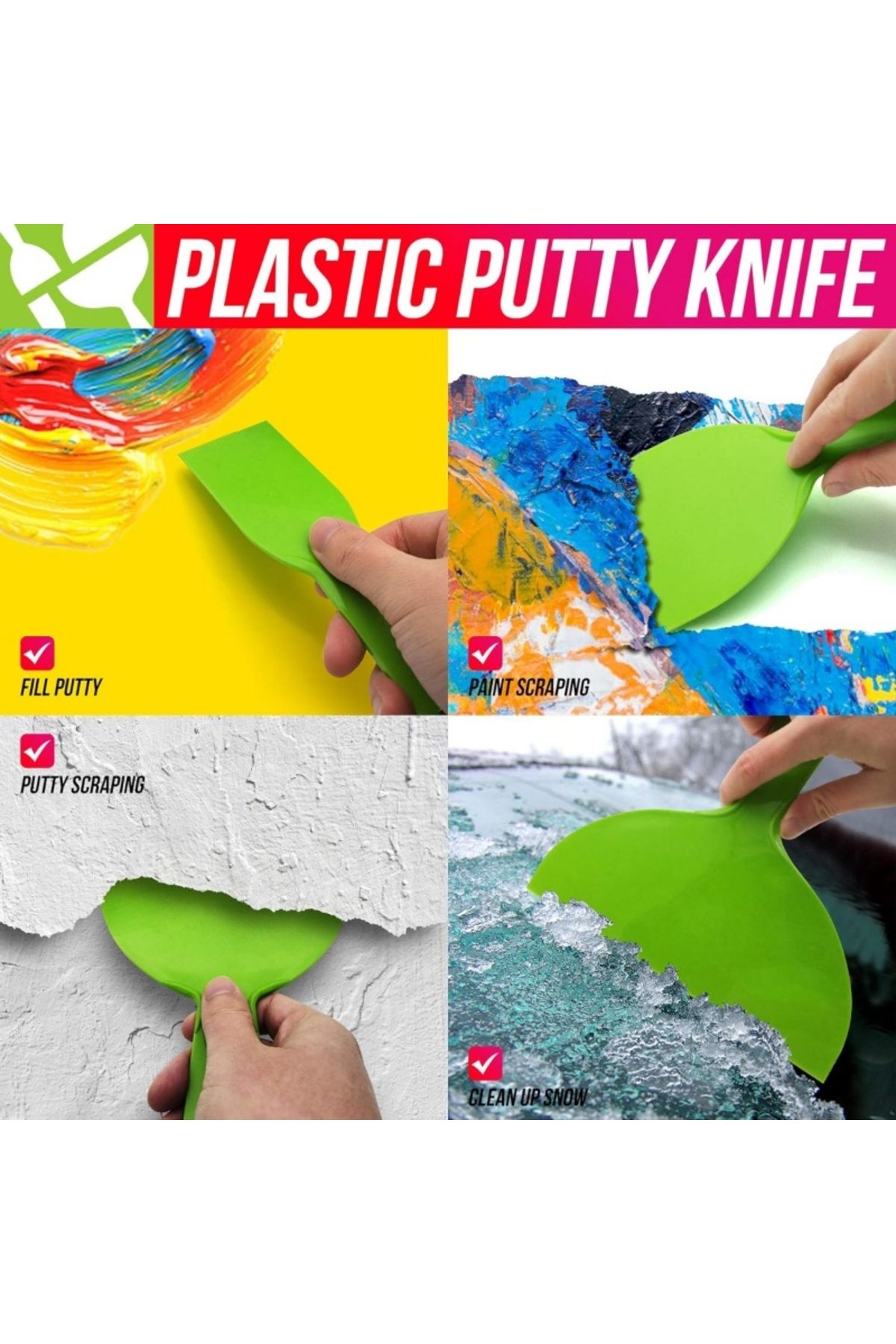 CHITOP-5Pcs Putty Knife Set Flexible Plastic Paint Scraper Tool for Spackling,Wallpaper Scraper,spatula ... 6